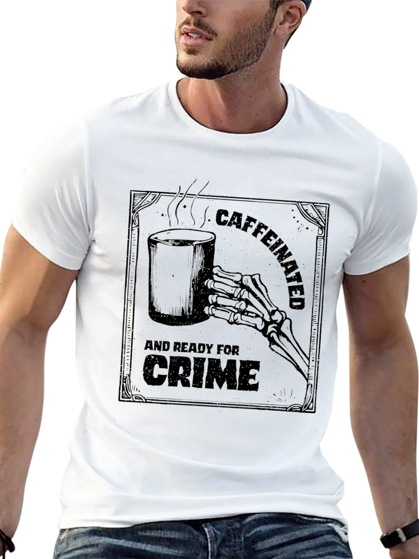 Black Caffeinated and Ready For Crime Graphic T-Shirt view 13