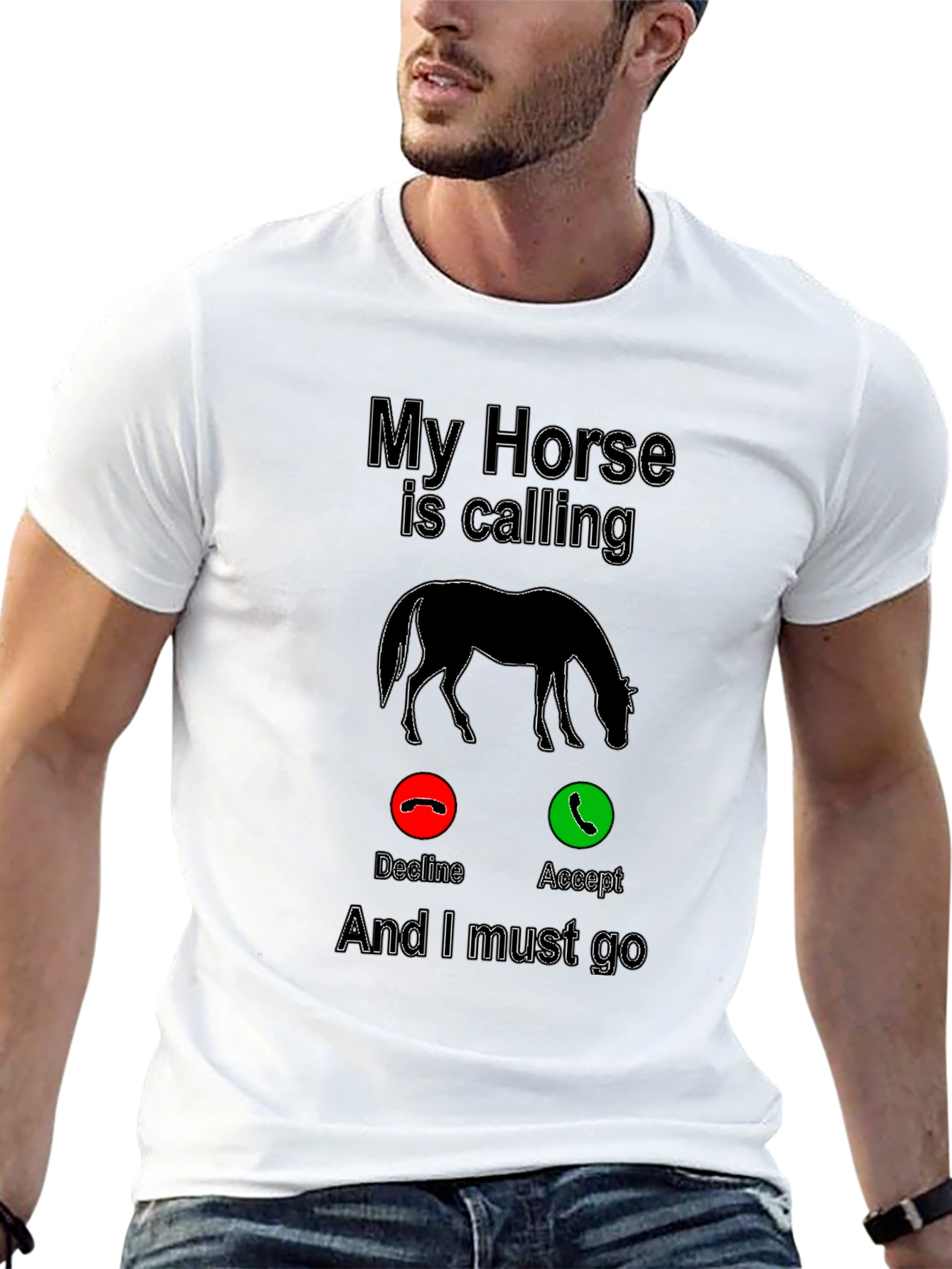 Black My Horse is Calling Funny Graphic T-Shirt view 13