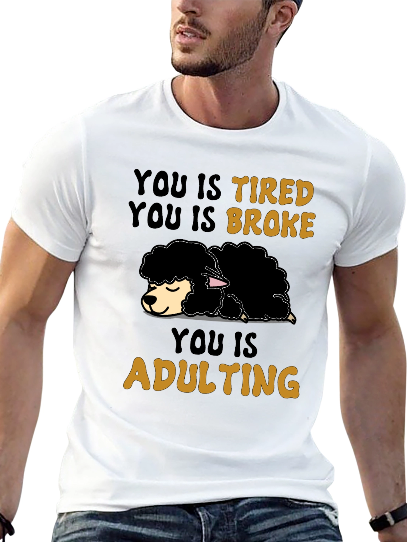 Black Tired Broke Adulting Sheep Graphic Tee view 13
