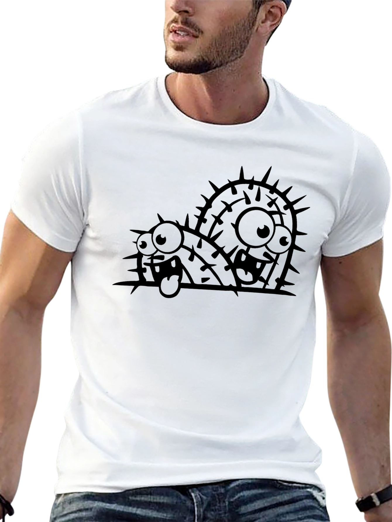 Black Funny Cactus Graphic Print Black T-Shirt view 13