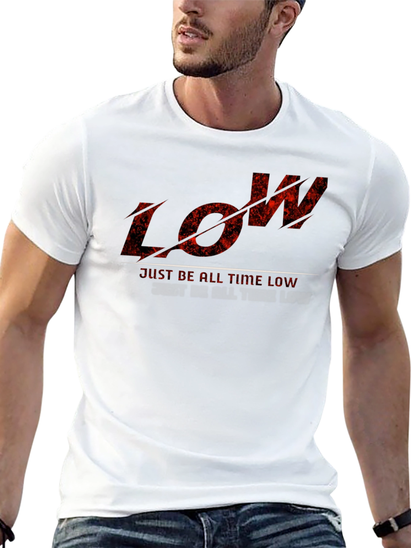 Black Men's Black T-Shirt with "LOW" Graphic Print view 13
