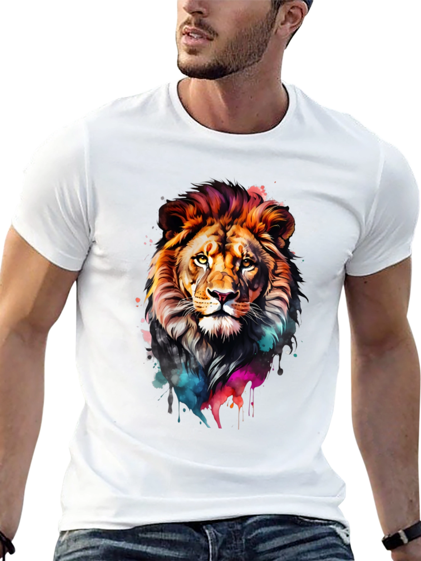 Black Vibrant Lion Graphic Black T-Shirt view 13