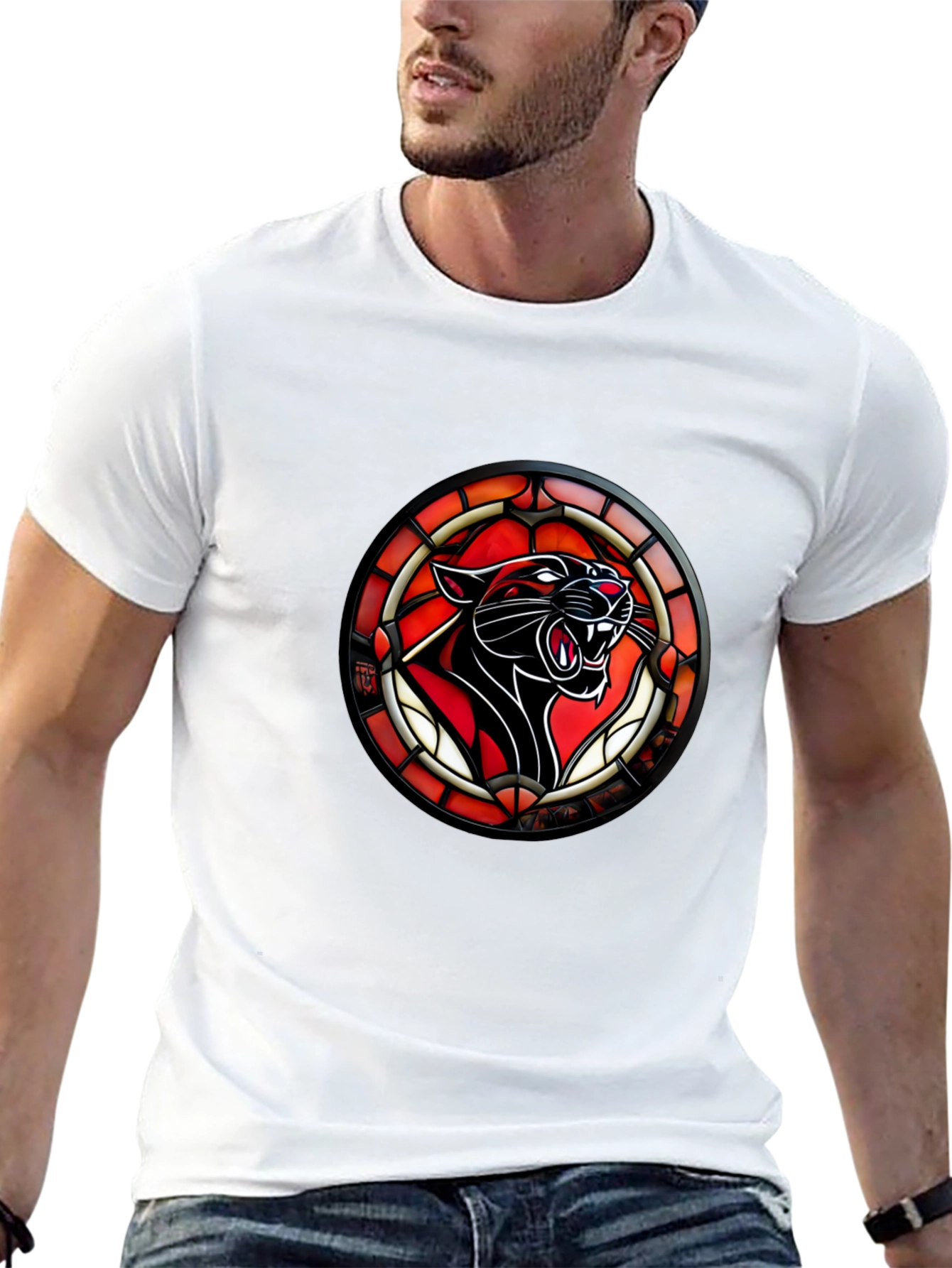 Black Stained Glass Panther T-Shirt - Bold Graphic Tee view 13