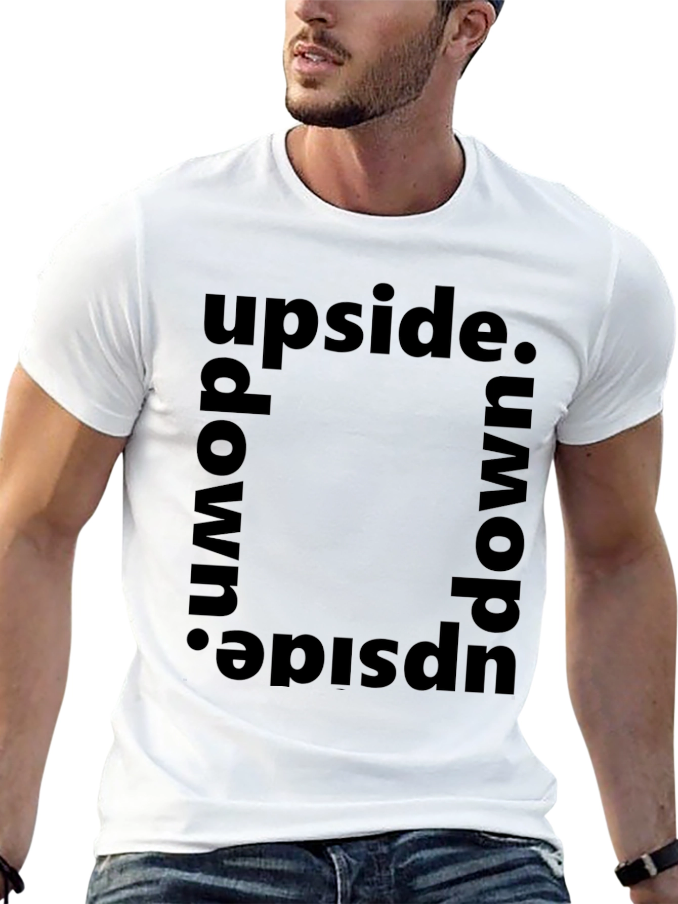 Black Upside Down Graphic Tee - Trendy Statement Shirt view 13