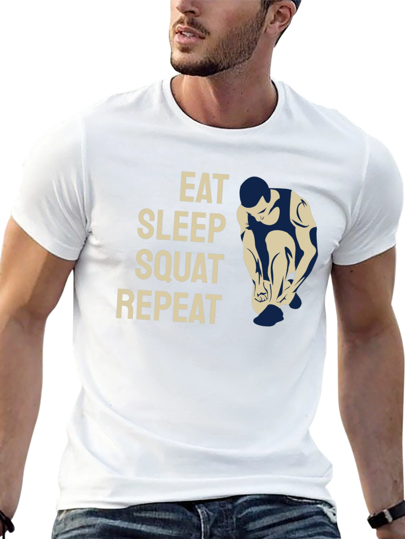 Black Eat Sleep Squat Repeat Gym Workout T-Shirt view 13