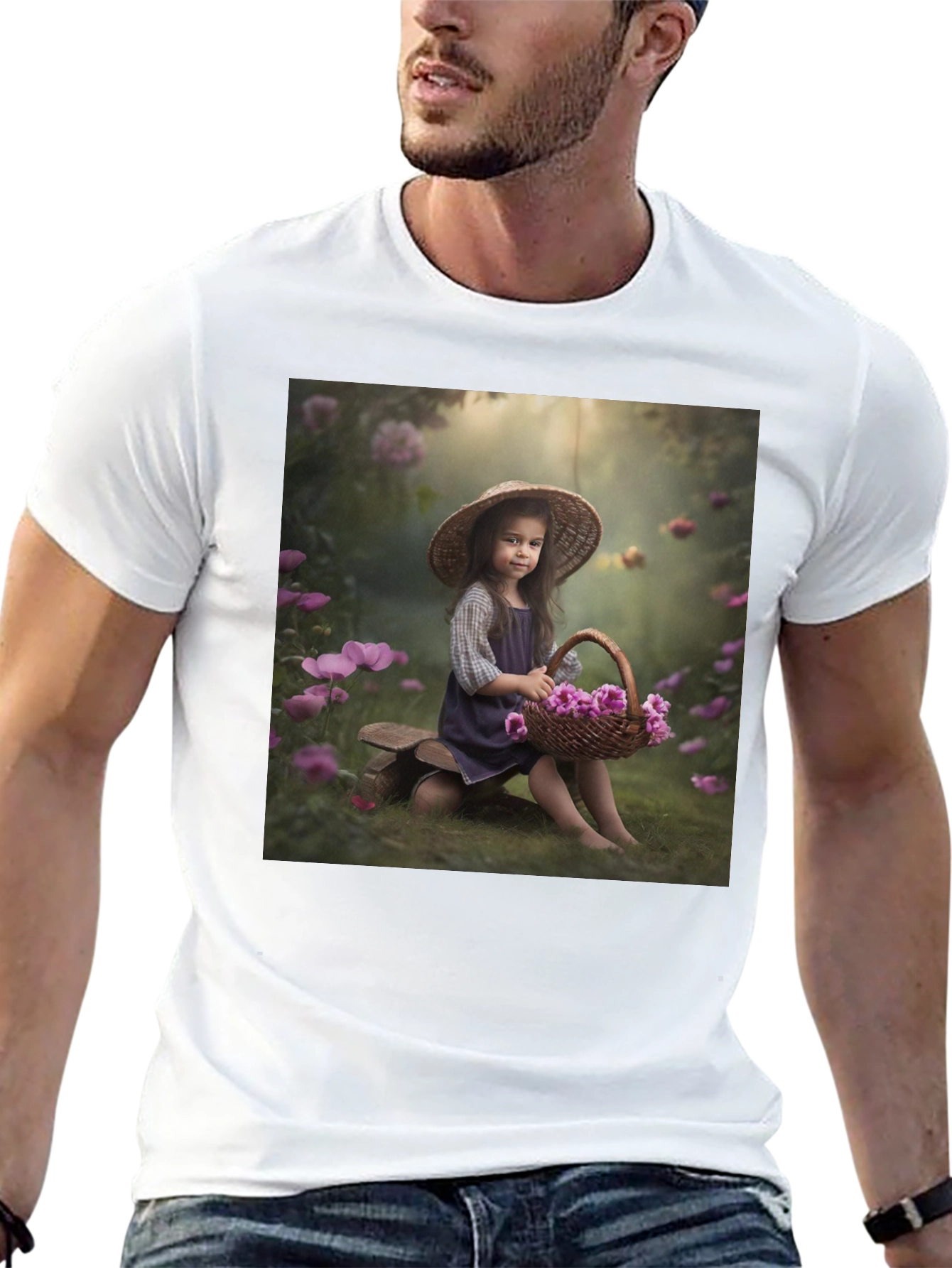 Black Charming Girl with Flowers T-Shirt view 13