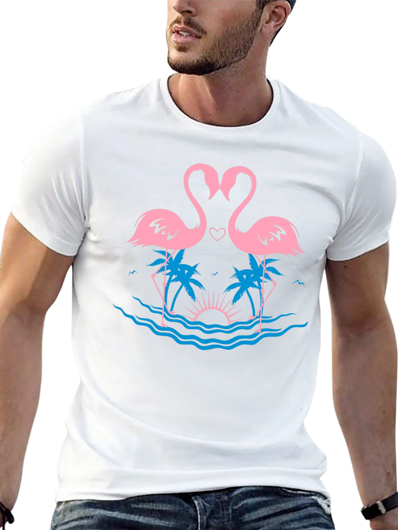 Black Tropical Flamingo Love T-Shirt view 13
