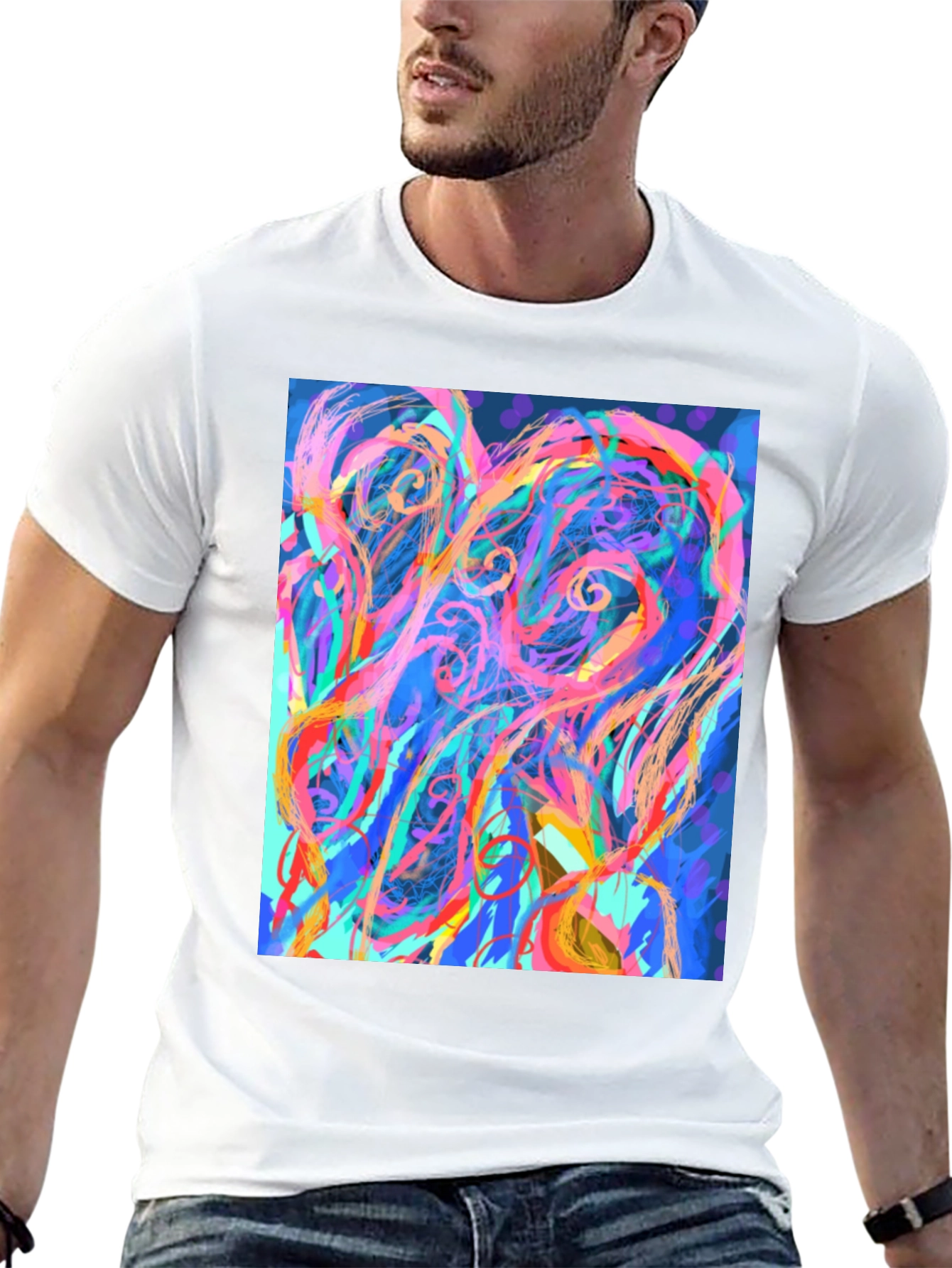 Black Abstract Art Graphic Print Black T-Shirt view 13