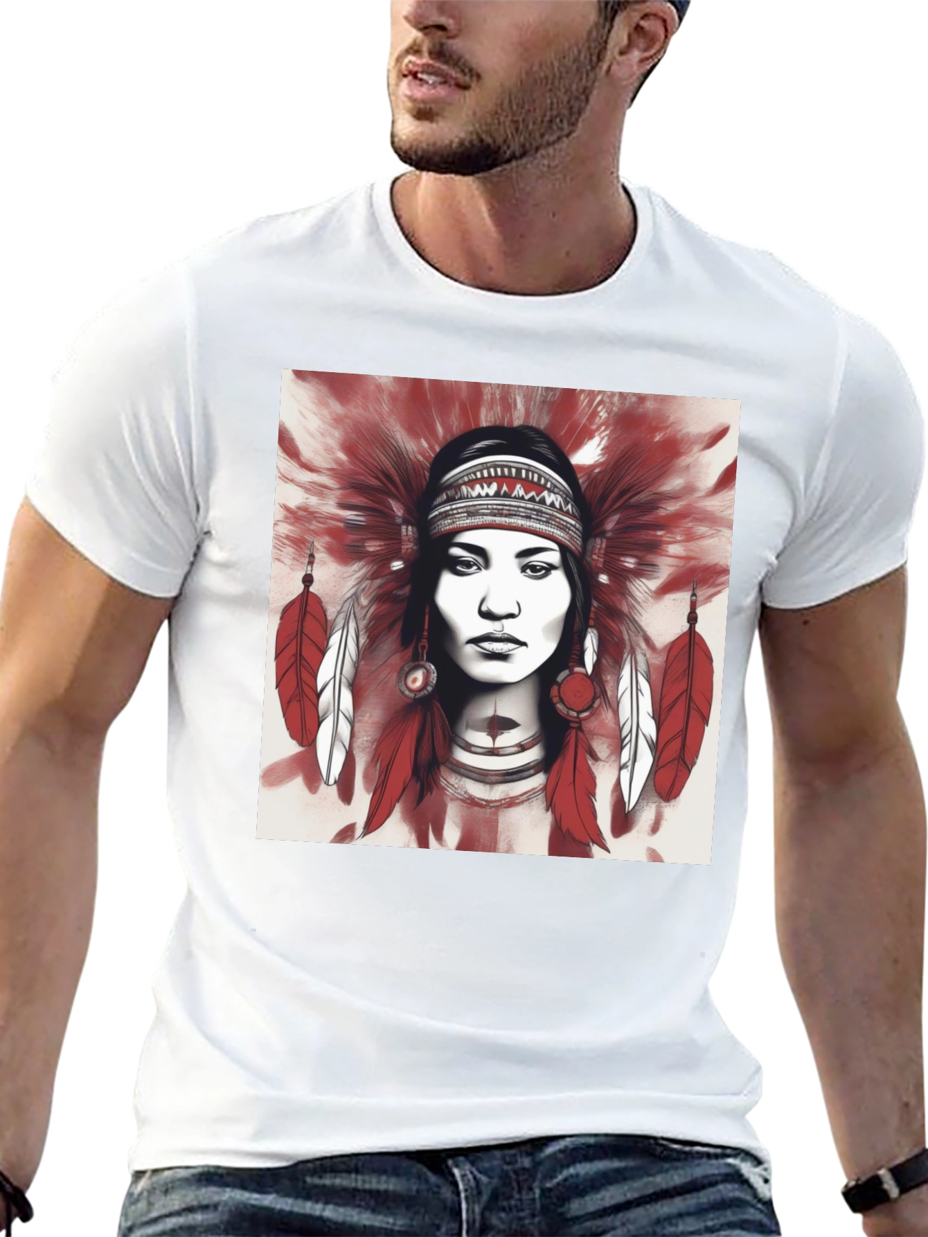 Black Native American Headdress Graphic Tee view 13