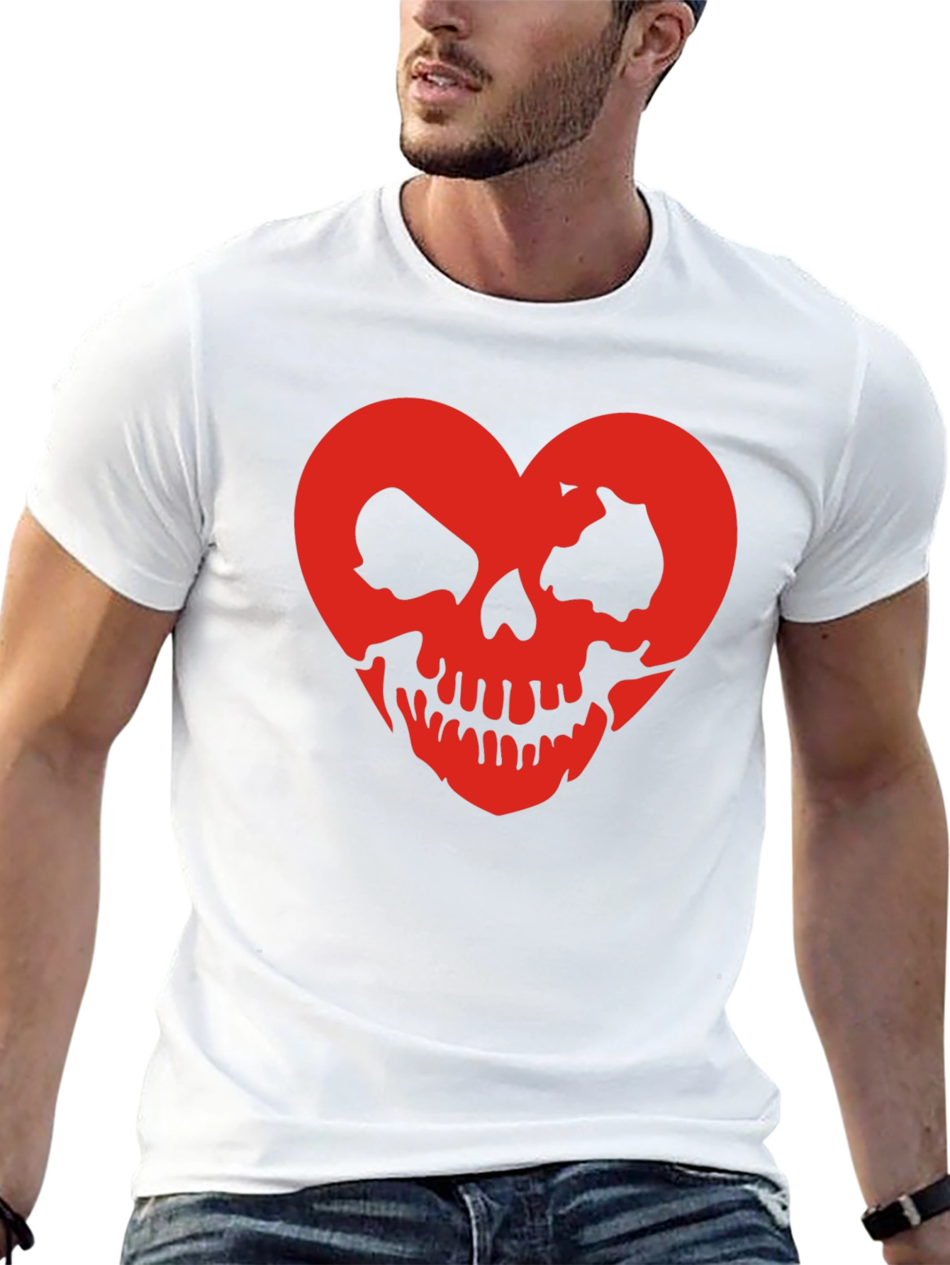 Black Skull Heart Graphic Tee - Black Cotton T-Shirt view 13