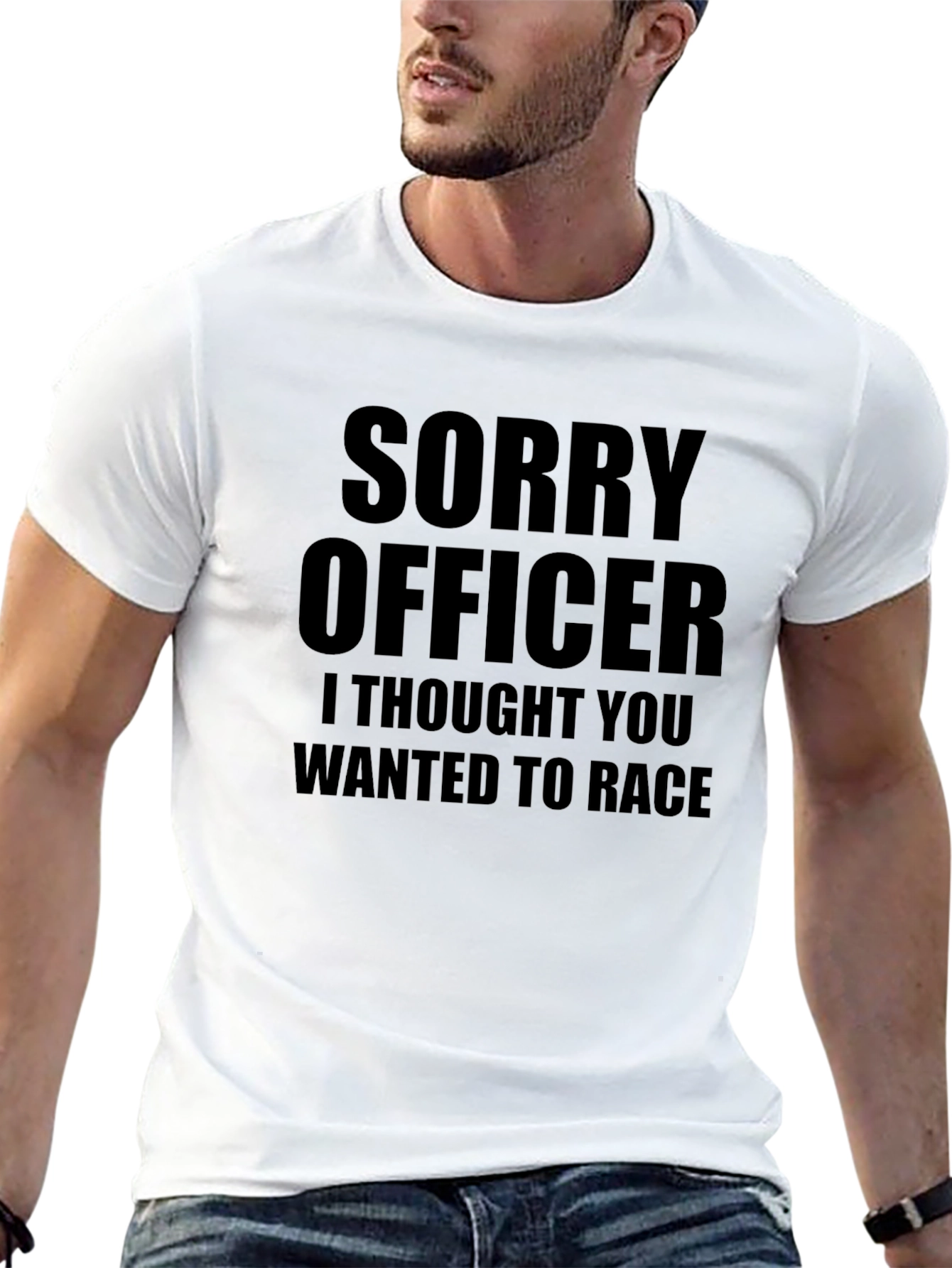 Black Funny "Sorry Officer" Graphic T-Shirt view 13