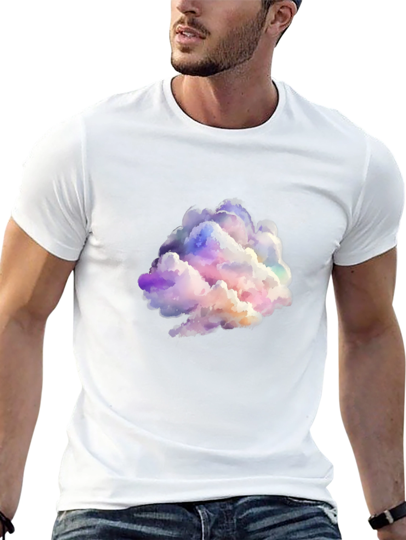 Black Colorful Cloud Graphic Black T-Shirt view 13