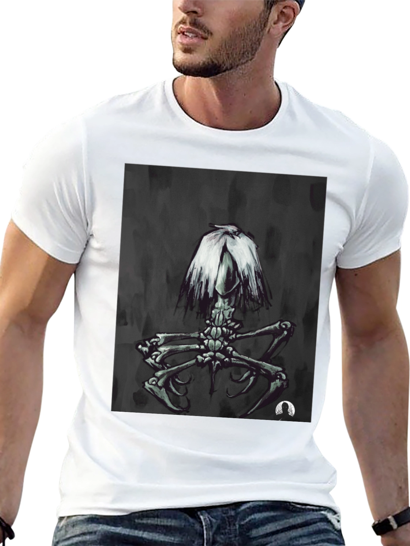 Black Dark Surreal Skeleton Art T-Shirt view 13