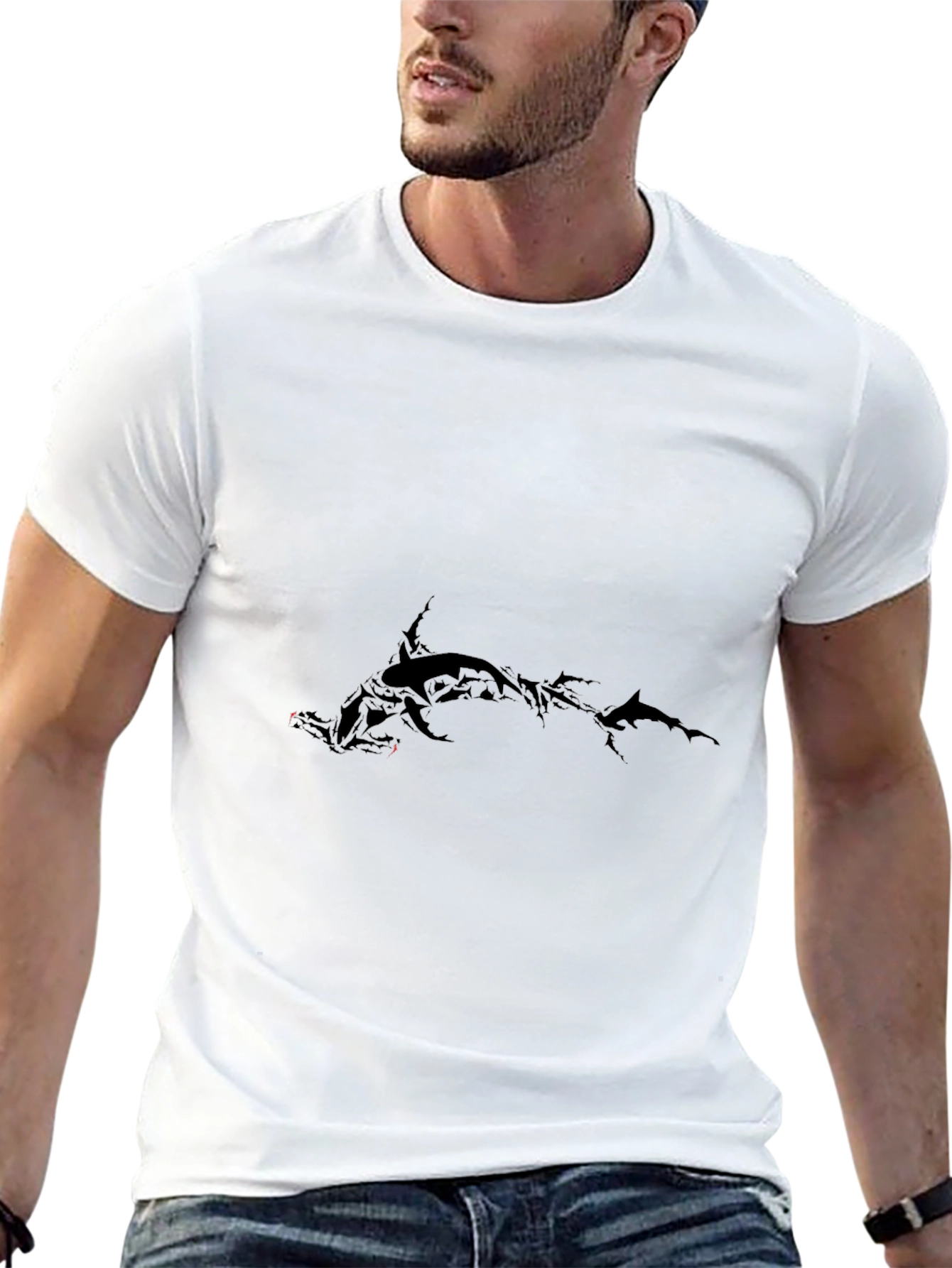 Black Men's Black Graphic Tee - Hammerhead Design view 13