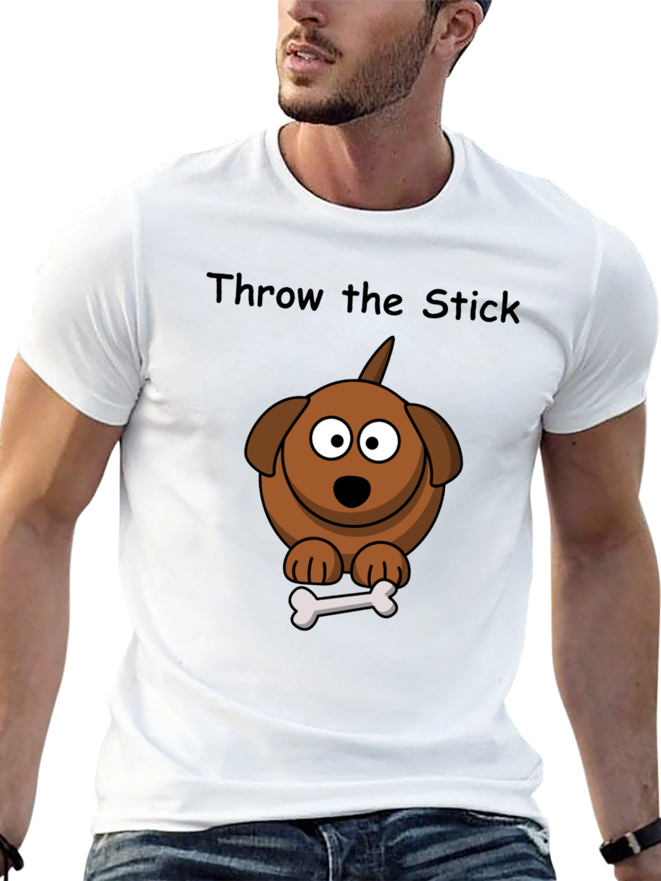 Black Throw the Stick Dog Cartoon T-Shirt - Playful Graphic Tee view 13