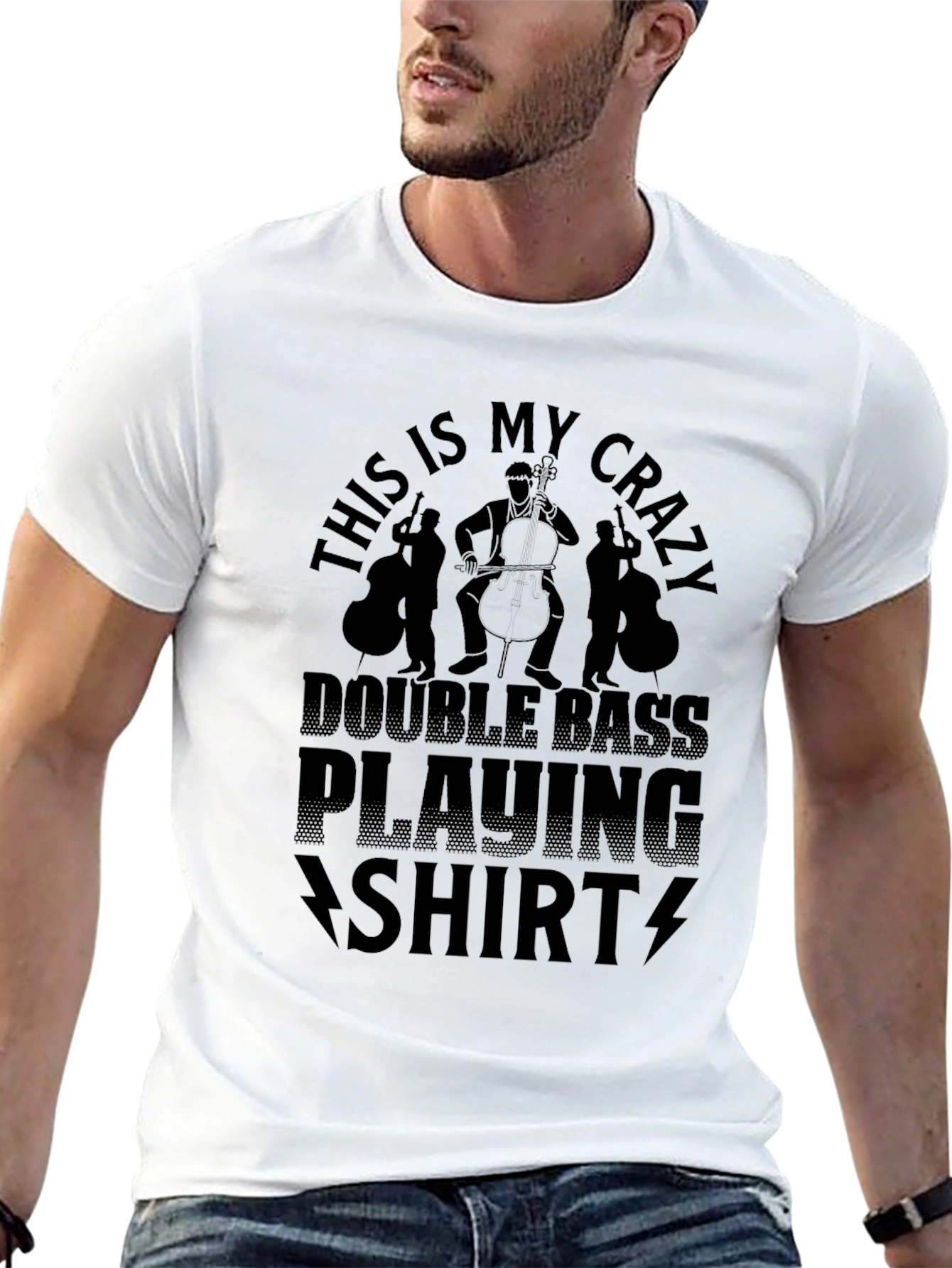Black Crazy Double Bass Playing Shirt - Musician Tee view 13