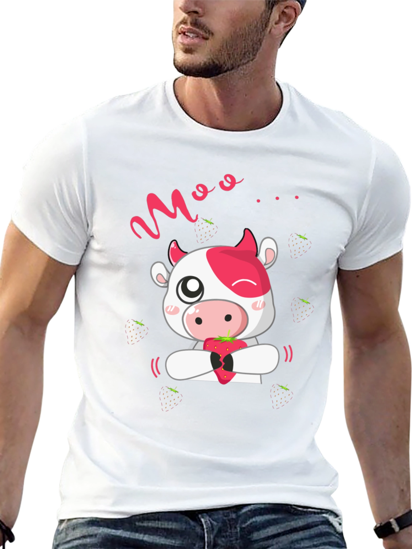 Black Moo Strawberry Cow Black T-Shirt view 13