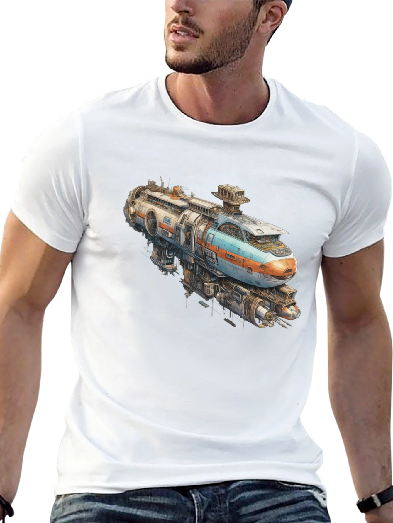 Black Futuristic Train Graphic Tee - Sci-Fi Style view 13