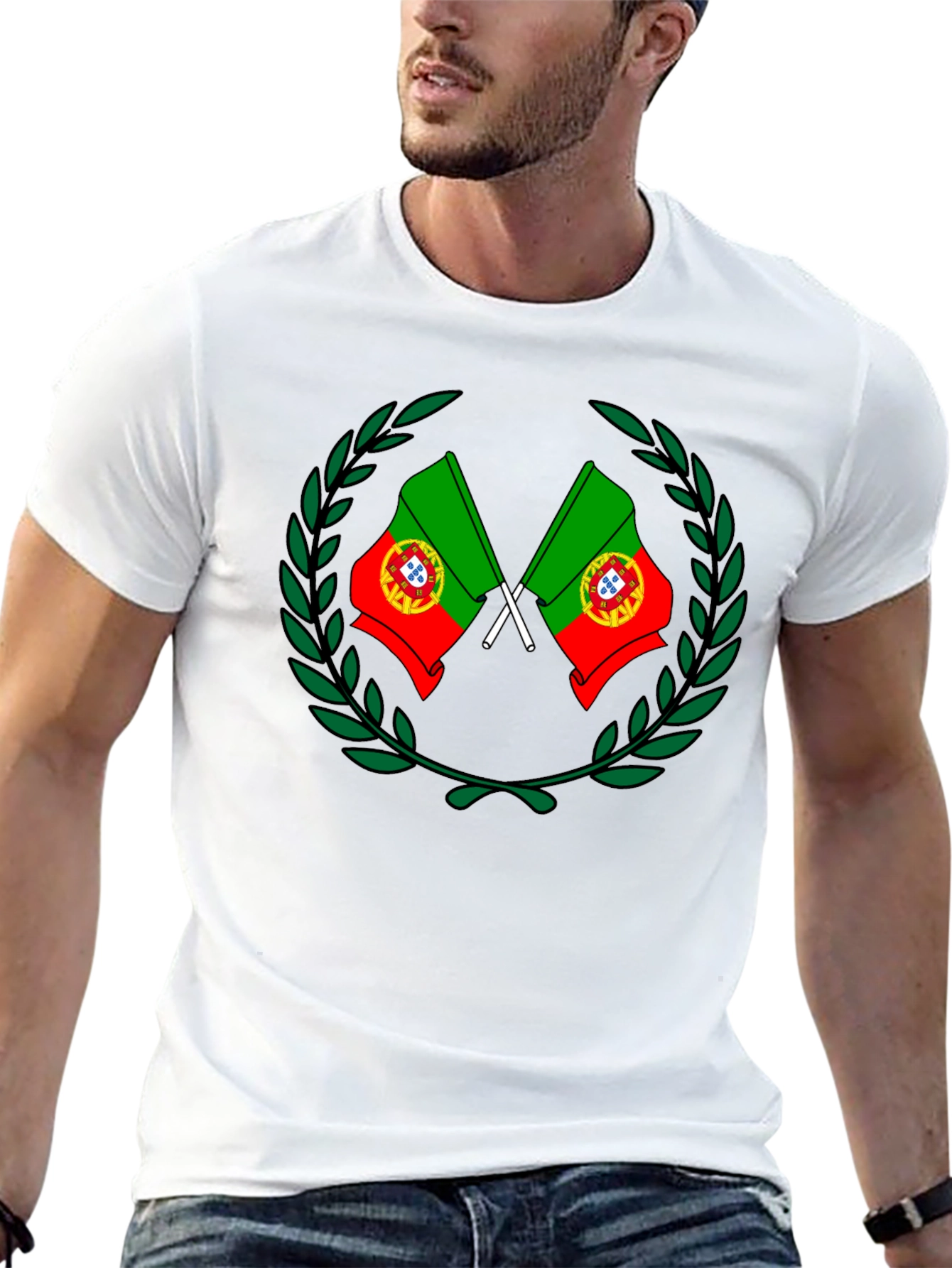 Portugal Flag Laurel Wreath Graphic Tee - 13