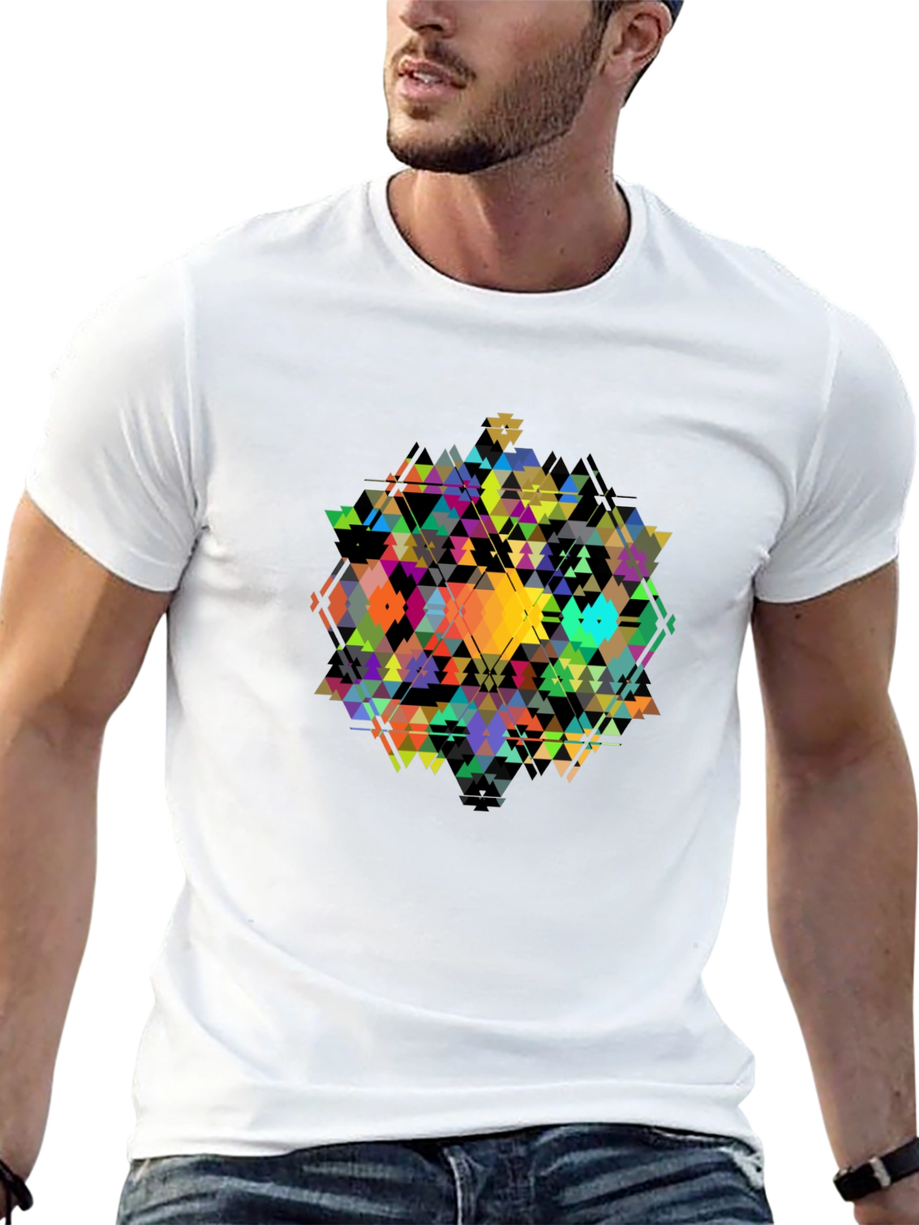 Black Geometric Triangle Art T-Shirt - Modern Design view 13