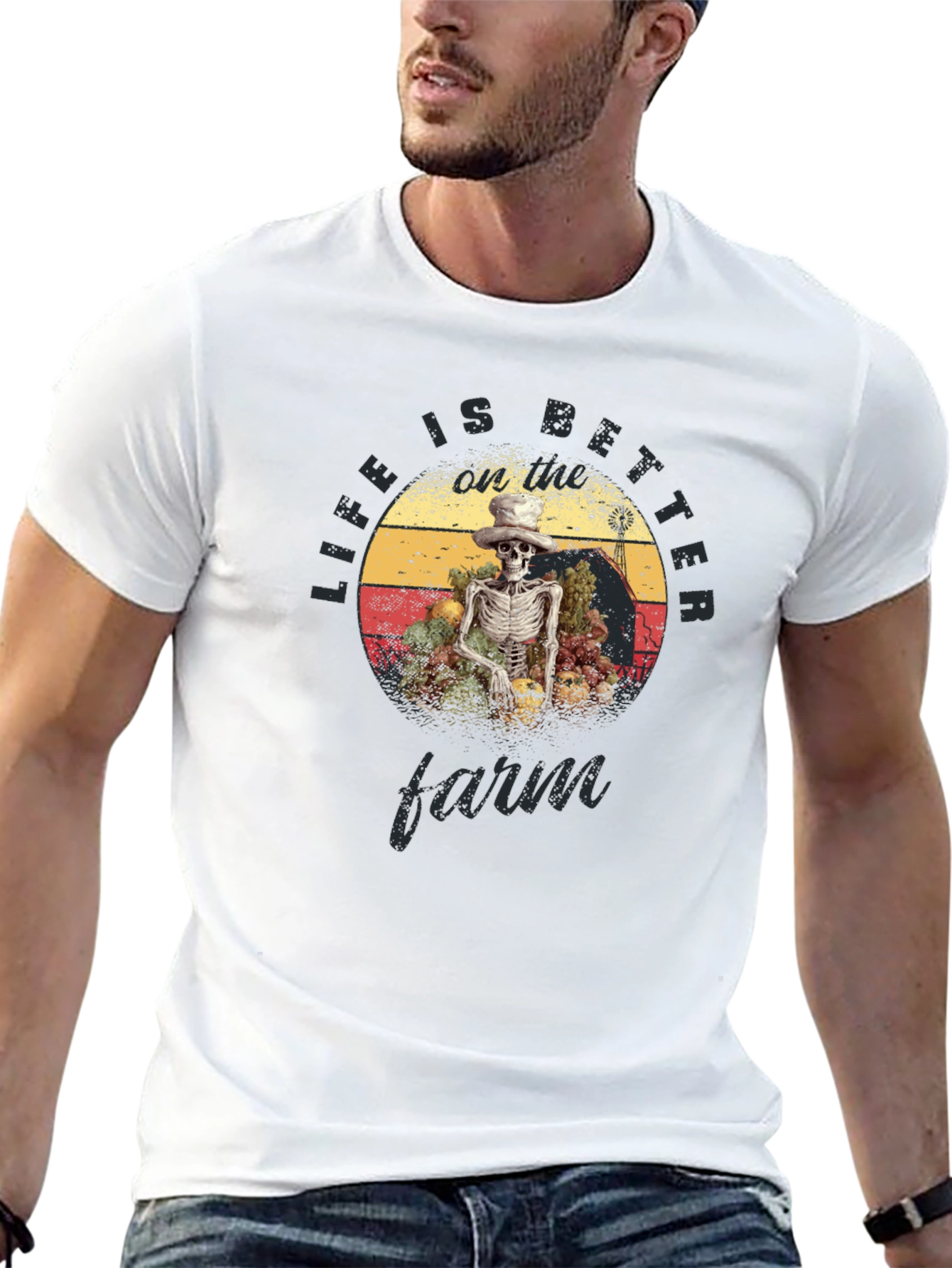 Black Life Is Better Farm T-Shirt - Skeleton Farmer Graphic Tee view 13