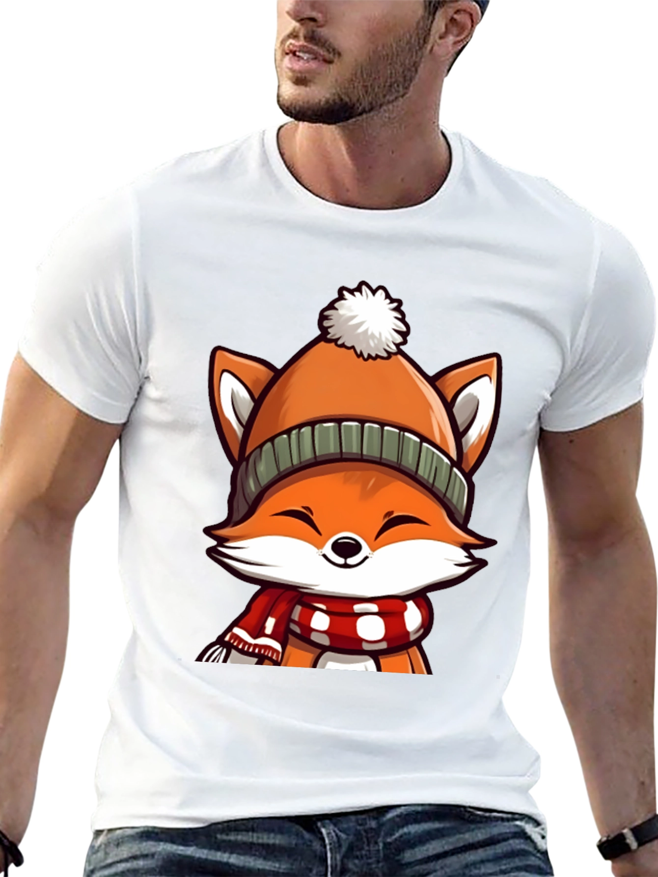 Black Winter Fox Graphic Tee - Cute Cartoon Animal Shirt view 13