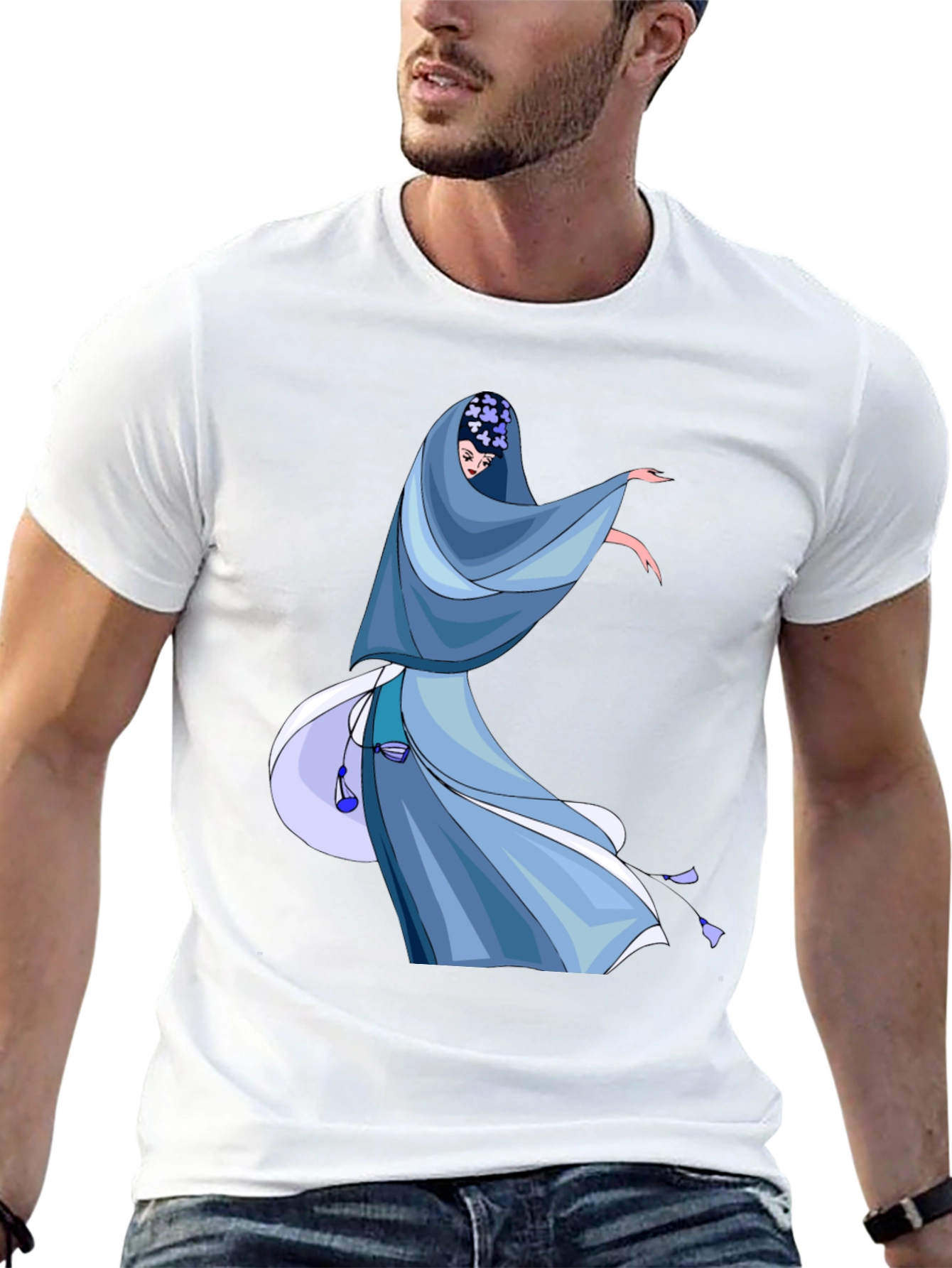 Black Elegant Blue Dress Graphic T-Shirt view 13