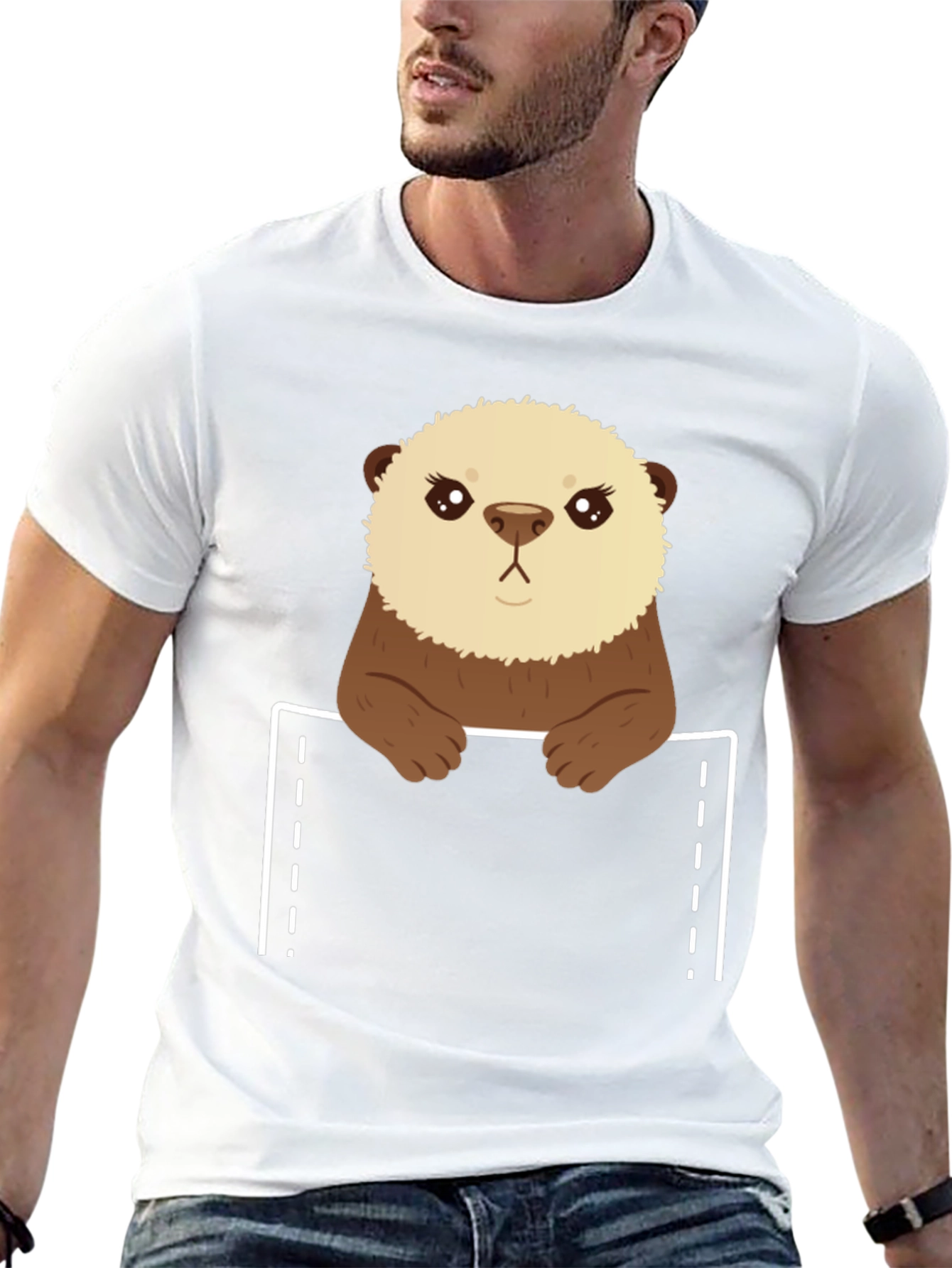 Black Otter Pocket T-Shirt - Cute Animal Tee view 13