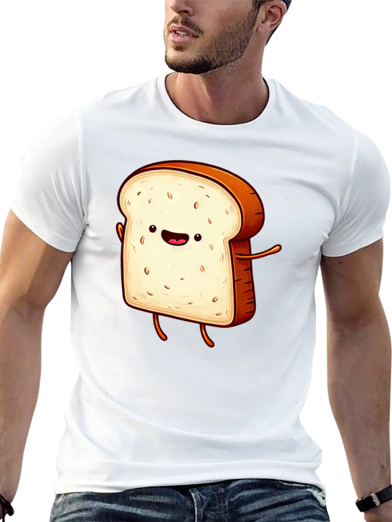 Black Funny Cartoon Toast Graphic Tee - Black T-Shirt view 13