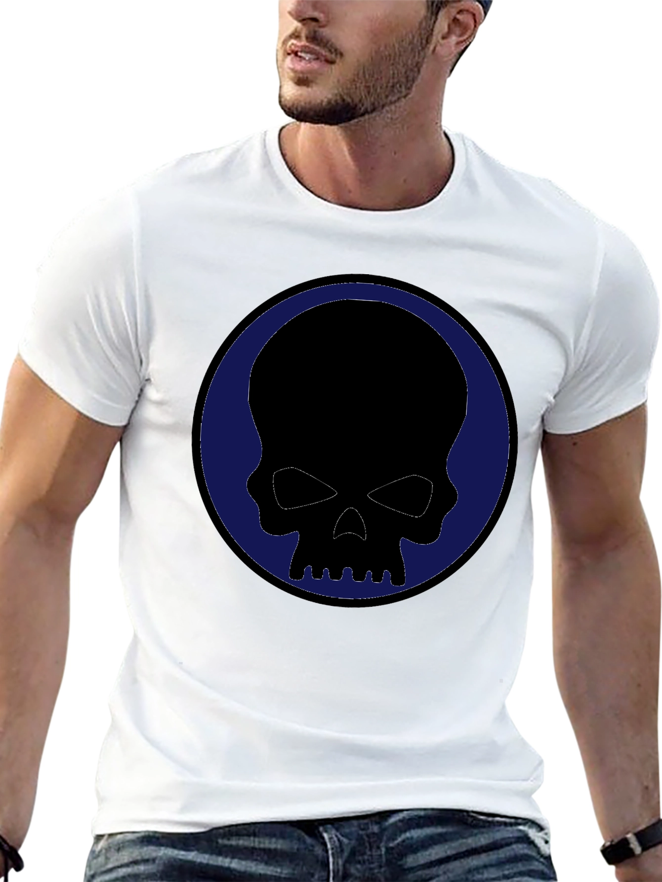 Black Skull Graphic Tee - Black Crew Neck Casual Shirt view 13