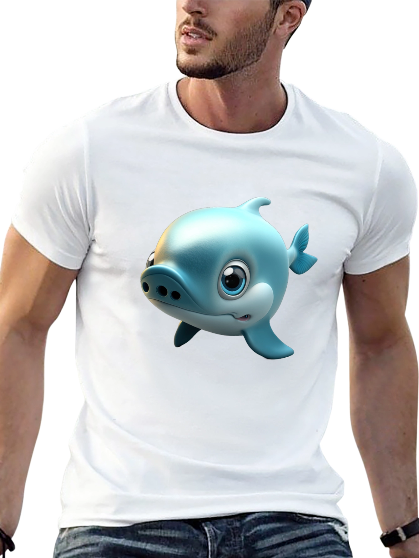 Black Cute Cartoon Shark Graphic Tee - Black Cotton Blend T-Shirt view 13