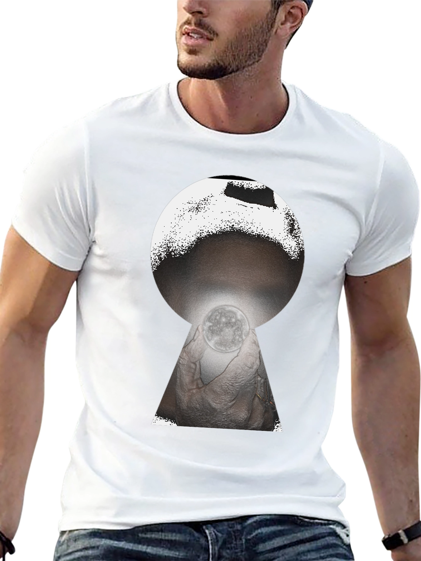 Black Mystic Moon Keyhole Graphic Tee - Black view 13