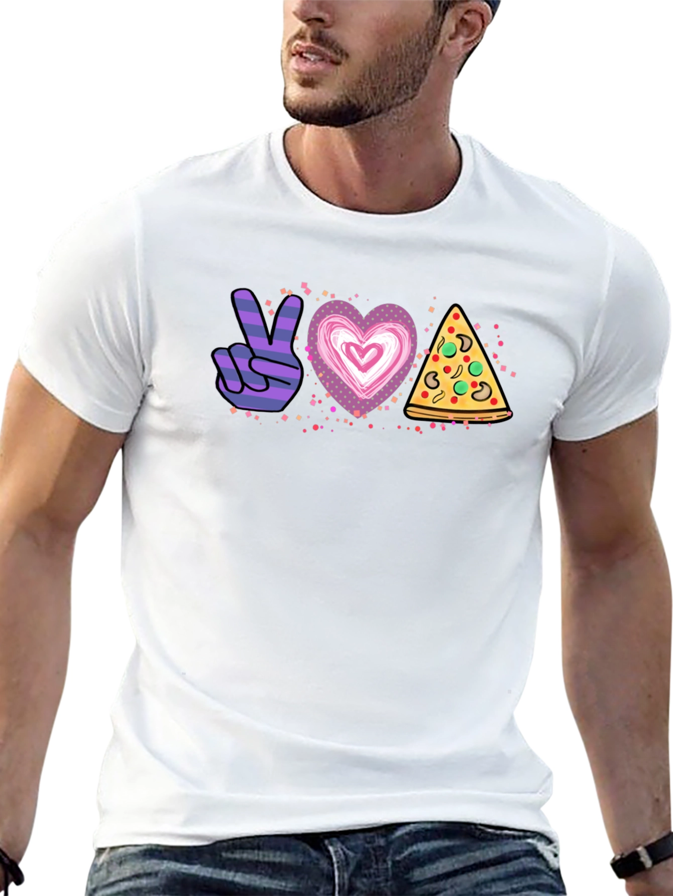 Black Peace Love Pizza Graphic T-Shirt - Unisex view 13