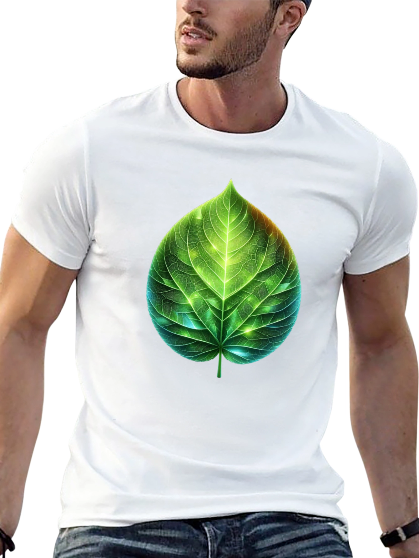 Black Leaf Design Graphic Tee - Nature Inspired T-Shirt view 13