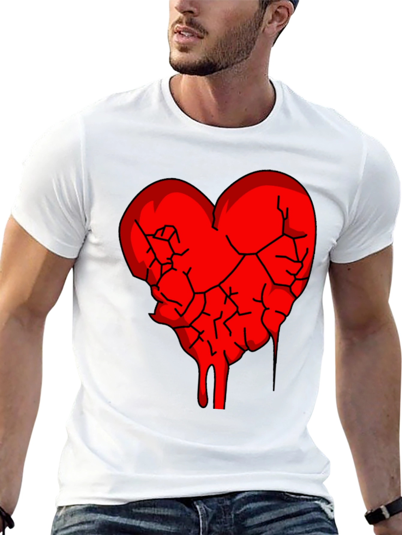 Black Broken Heart Graphic Tee - Black Cotton Blend view 13