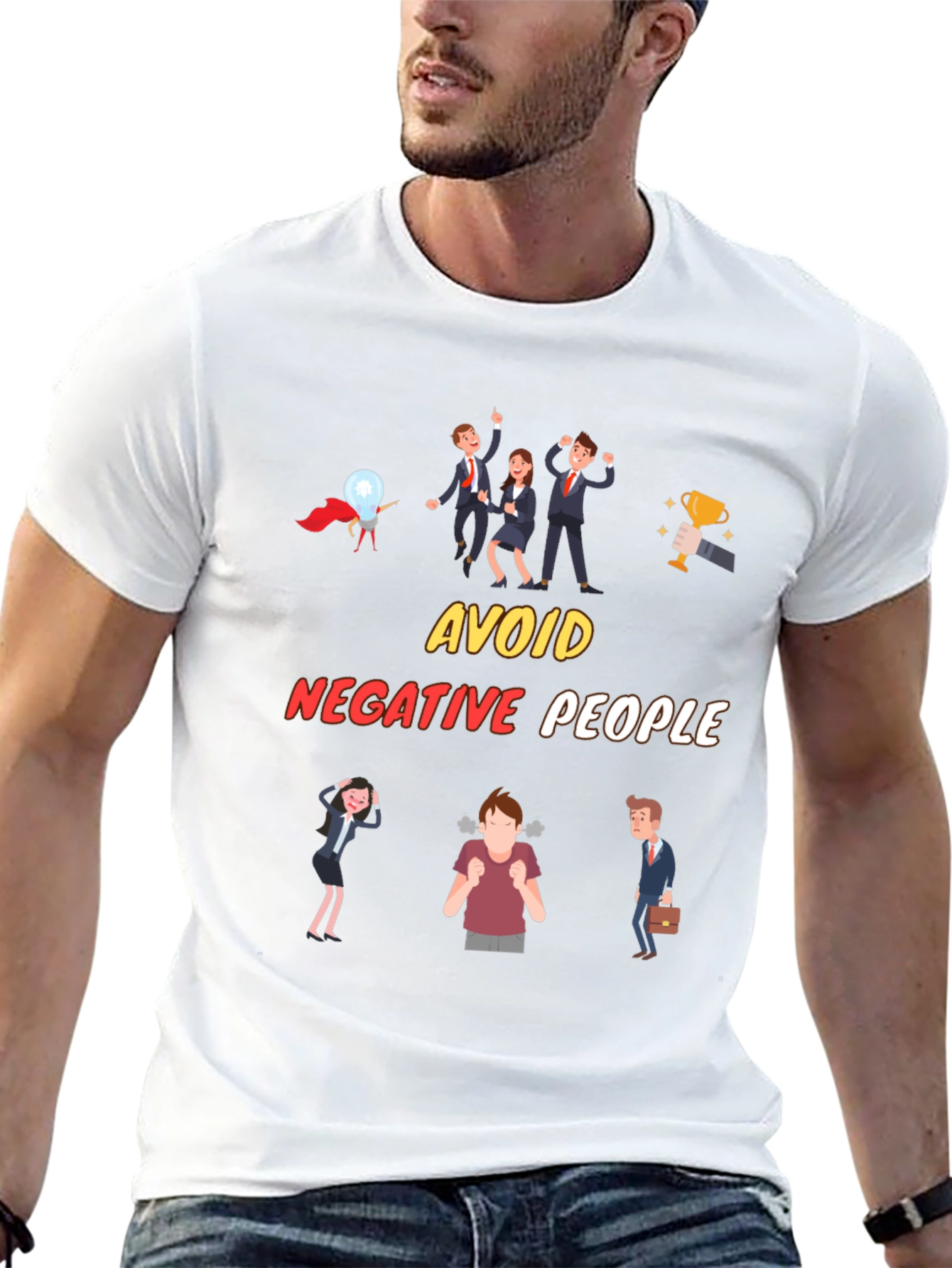Black Avoid Negative People T-Shirt, Funny Graphic Tee view 13