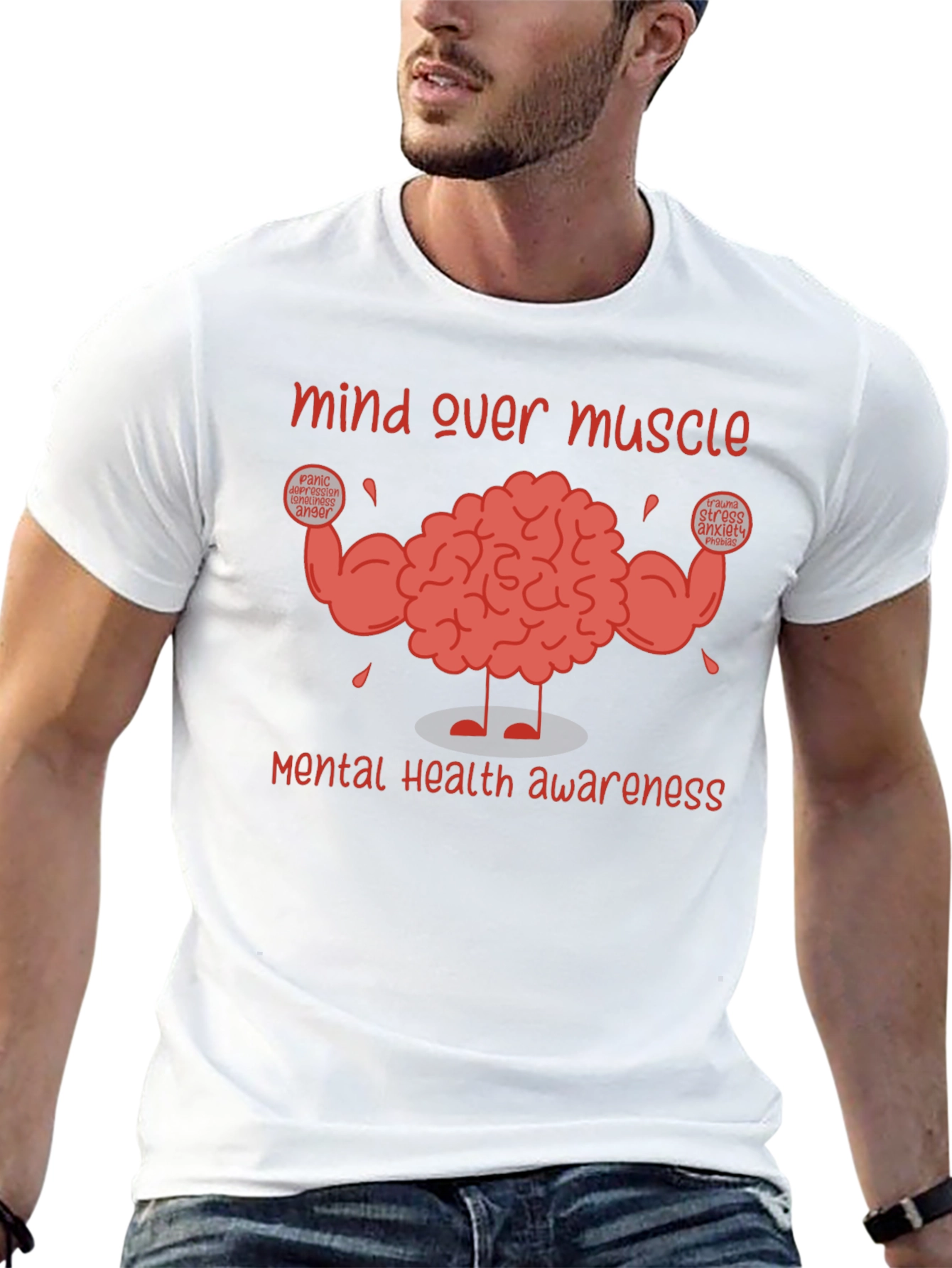 Black Mind Over Muscle Mental Health Awareness T-Shirt view 13