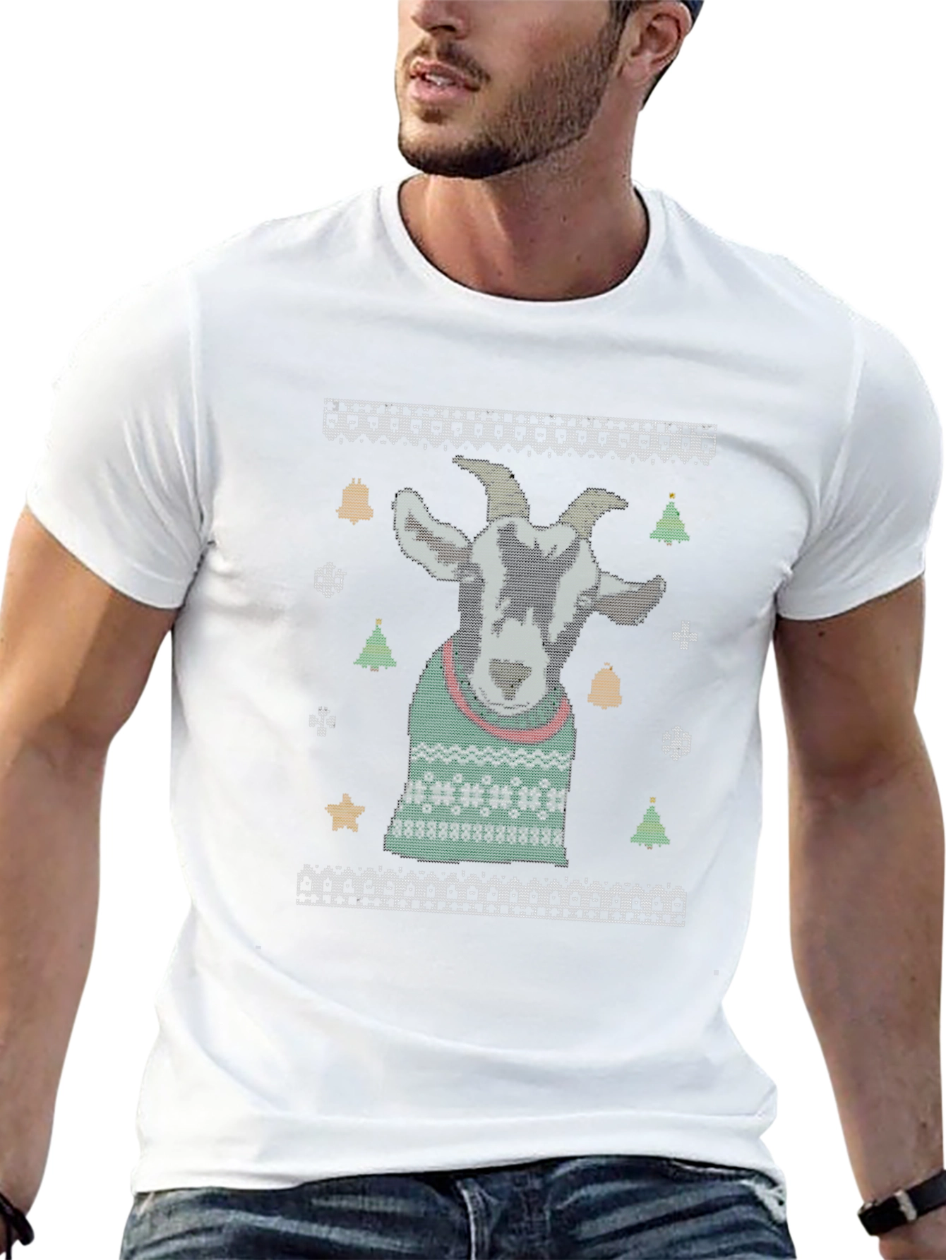 Black Goat Ugly Christmas Sweater T-Shirt view 13
