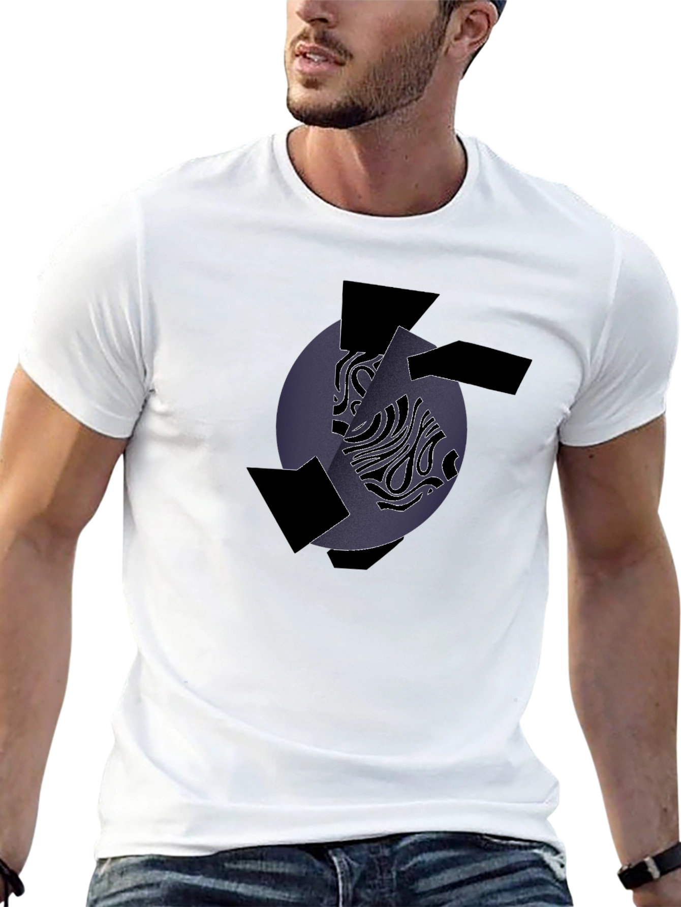 Black Abstract Graphic Print Crew Neck T-Shirt view 13