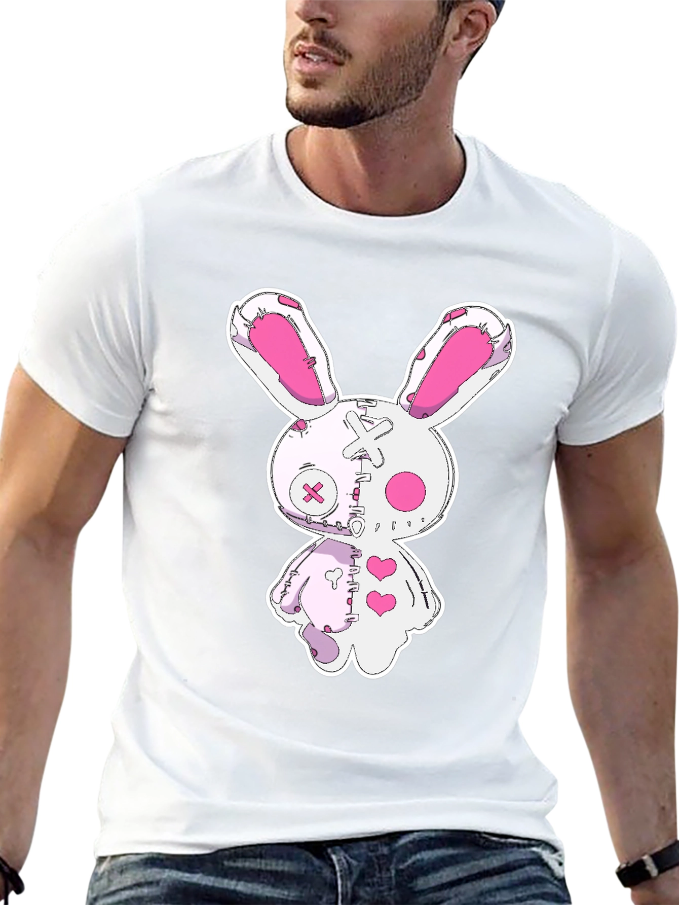 Black Creepy Cute Bunny Graphic Tee - Black Cotton view 13