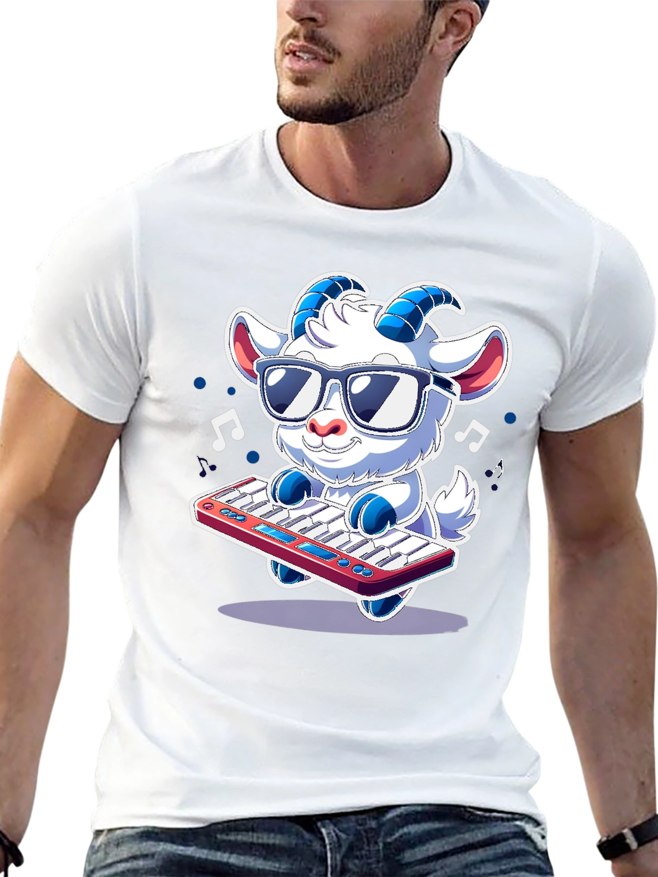 Black Cool Goat Keyboardist T-Shirt - Music Lover Tee view 13