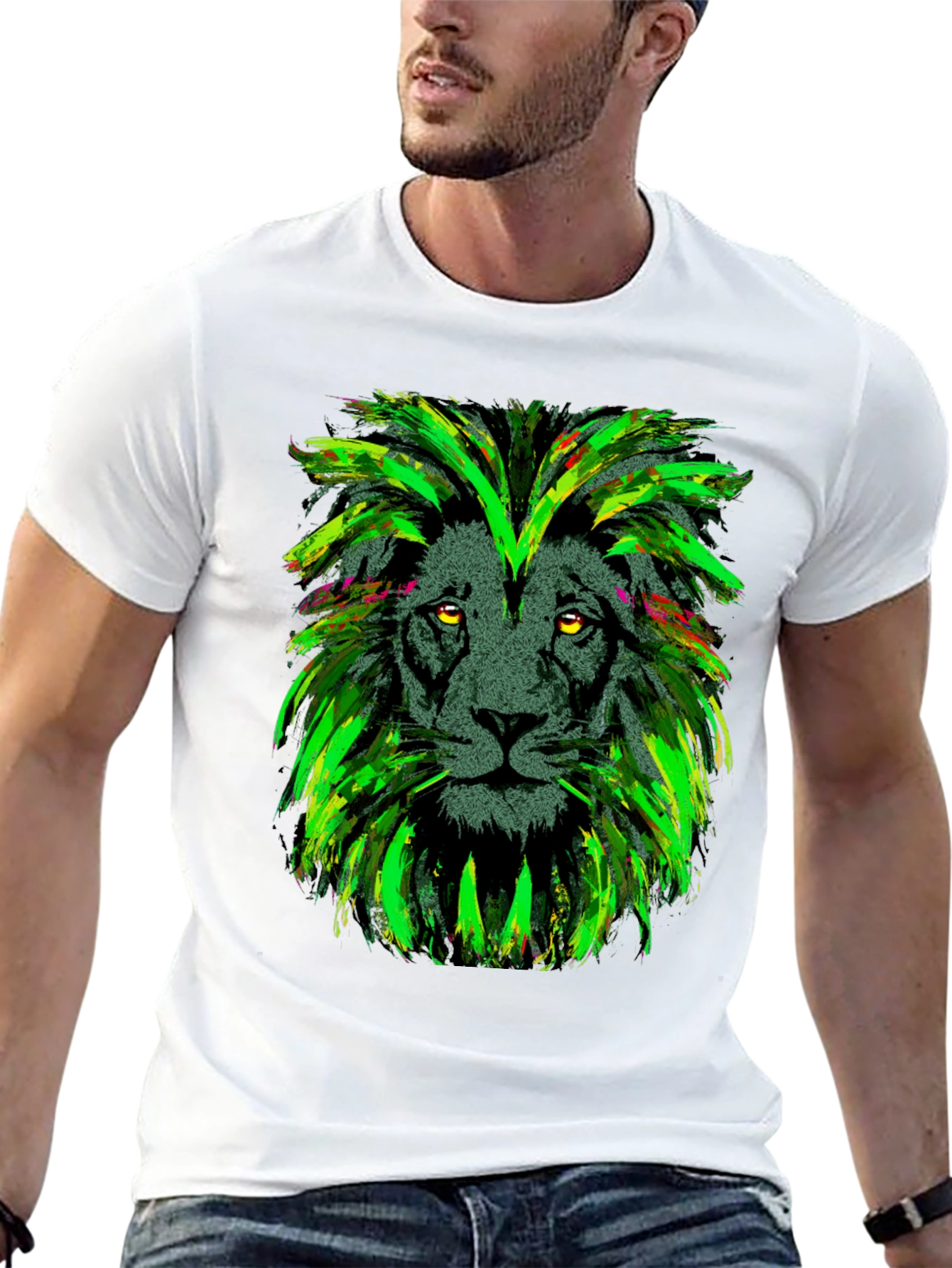 Black Lion Head Graphic Print Black T-Shirt view 13