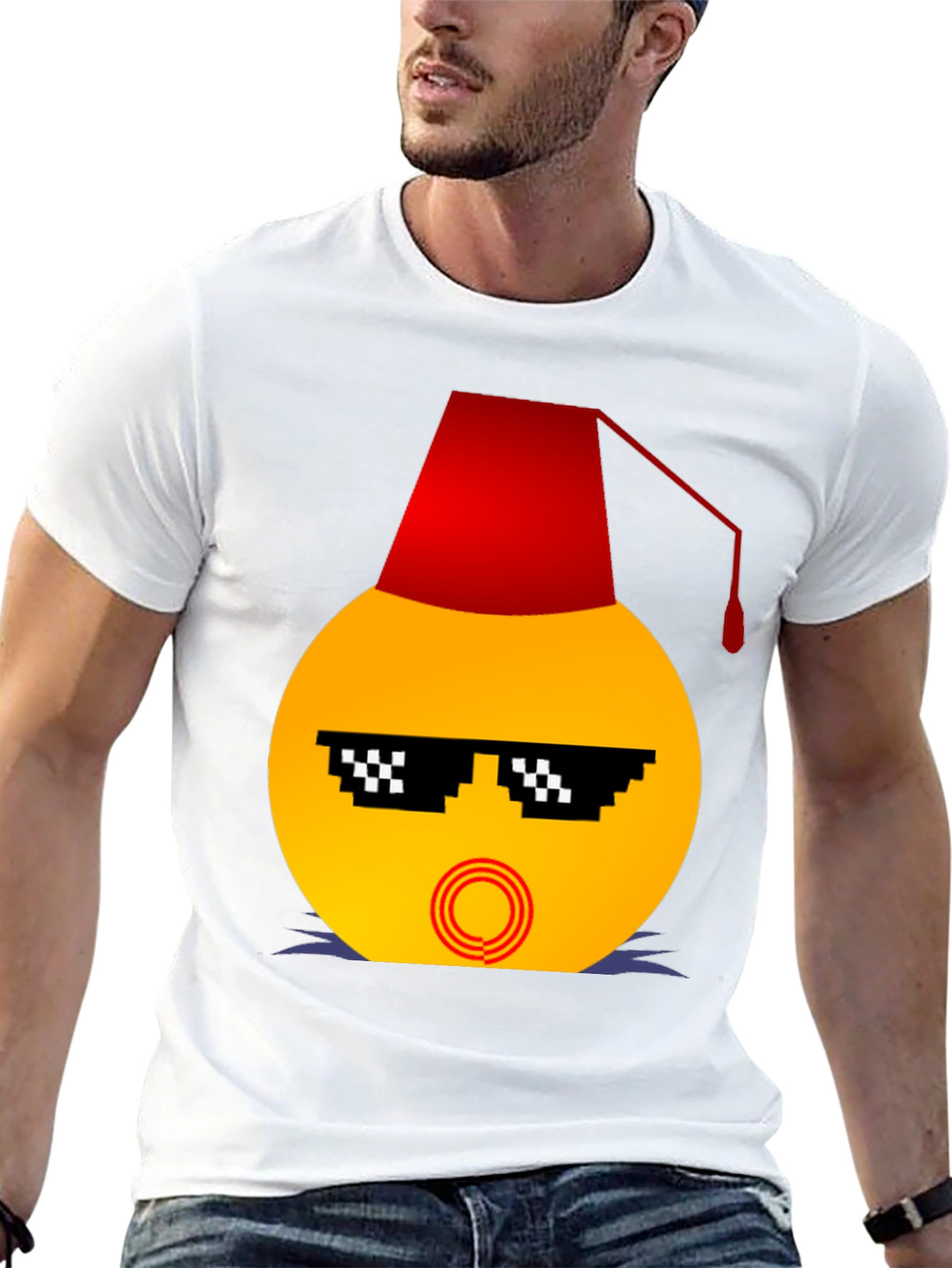Black Emoji Wearing a Fez Funny T-Shirt view 13