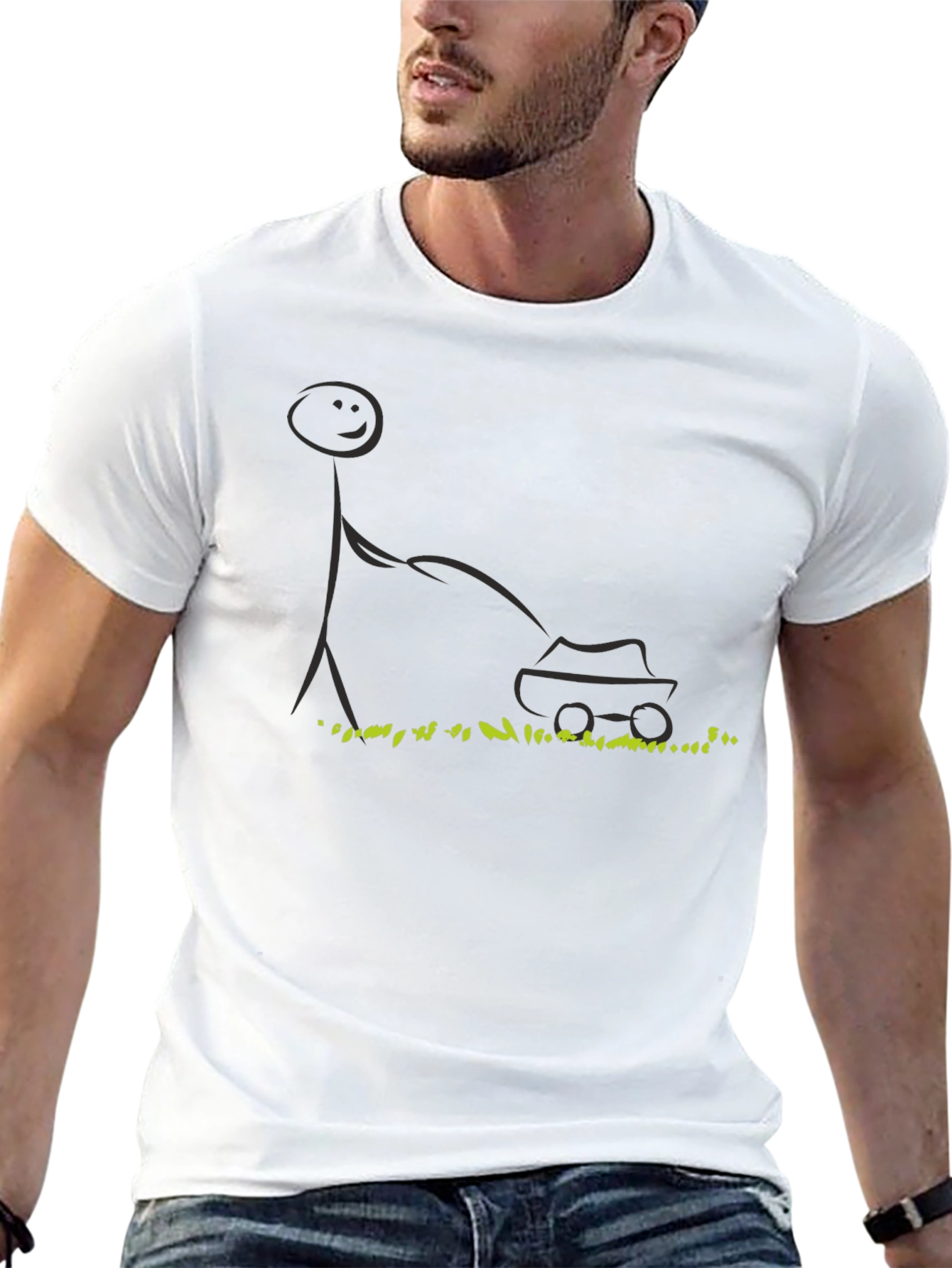 Black Stick Figure Lawn Mower T-Shirt - Black view 13