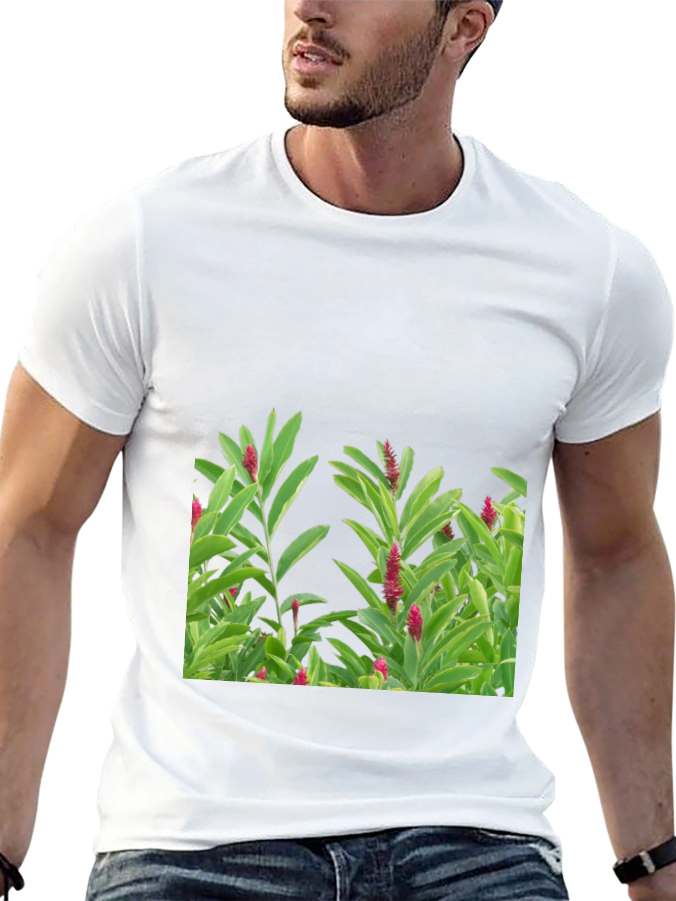 Black Tropical Plant Graphic Tee - Black Cotton Shirt view 13
