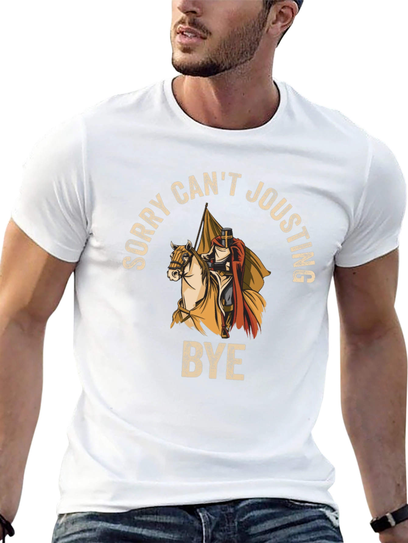 Black Sorry Can't Jousting Bye Black T-Shirt view 13