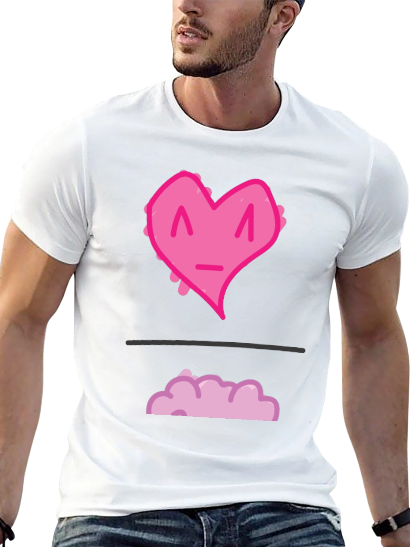 Black Funny Pink Heart Graphic T-Shirt - Black Casual Tee view 13