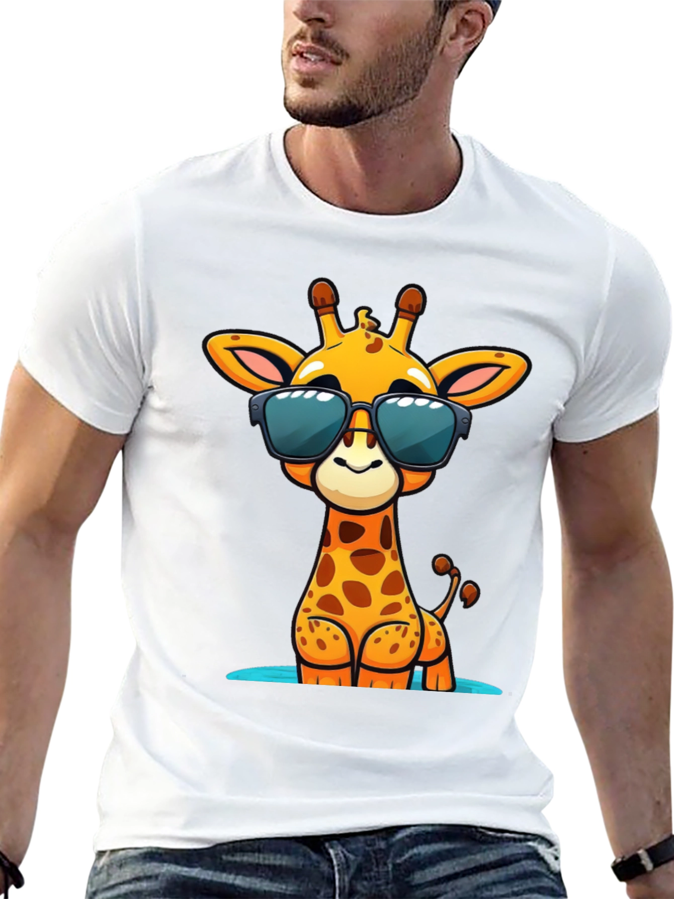 Black Cool Giraffe Graphic Tee - Black Cotton Shirt view 13