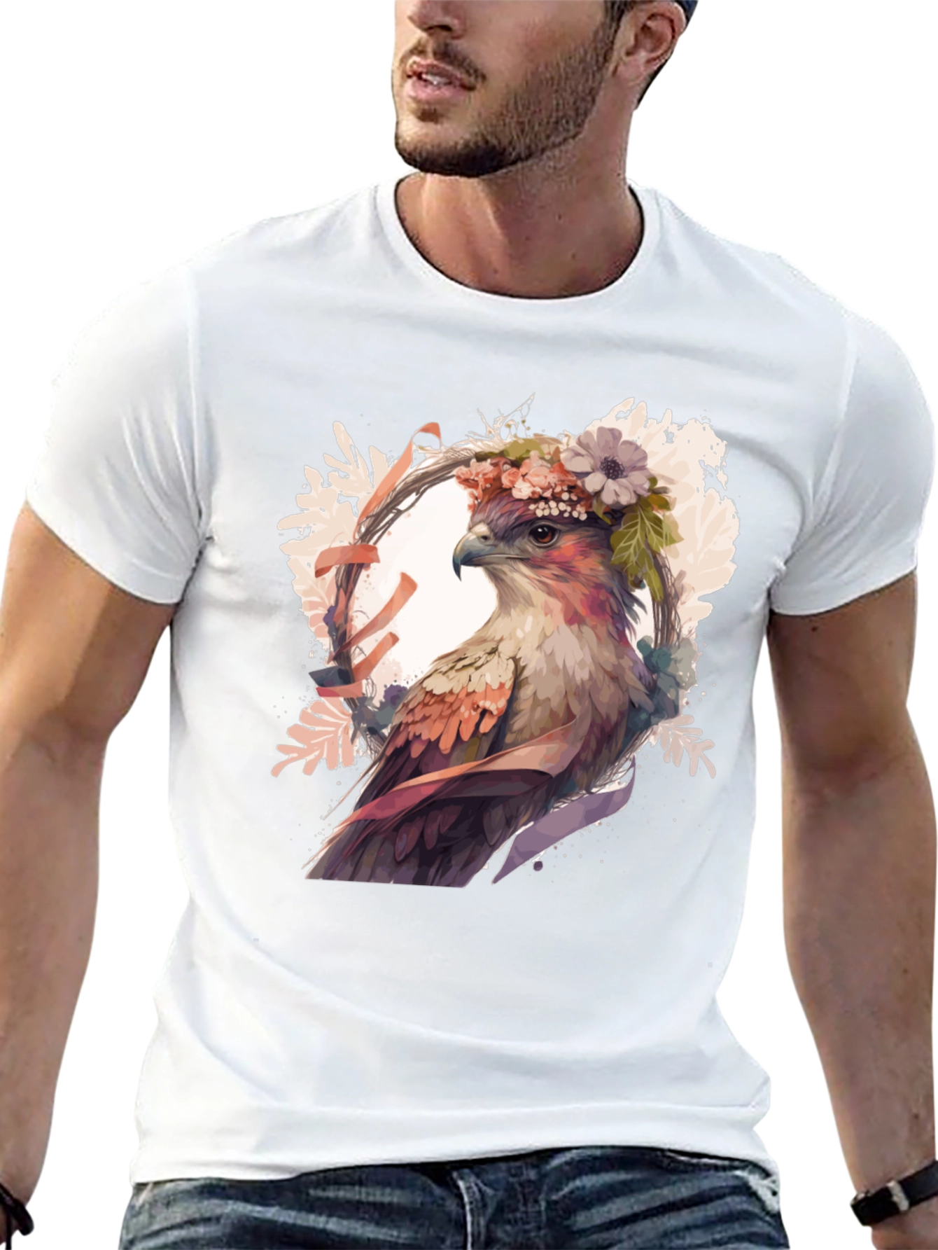 Hawk Floral Crown Graphic Tee - Stylish Bird Lover Shirt - 13