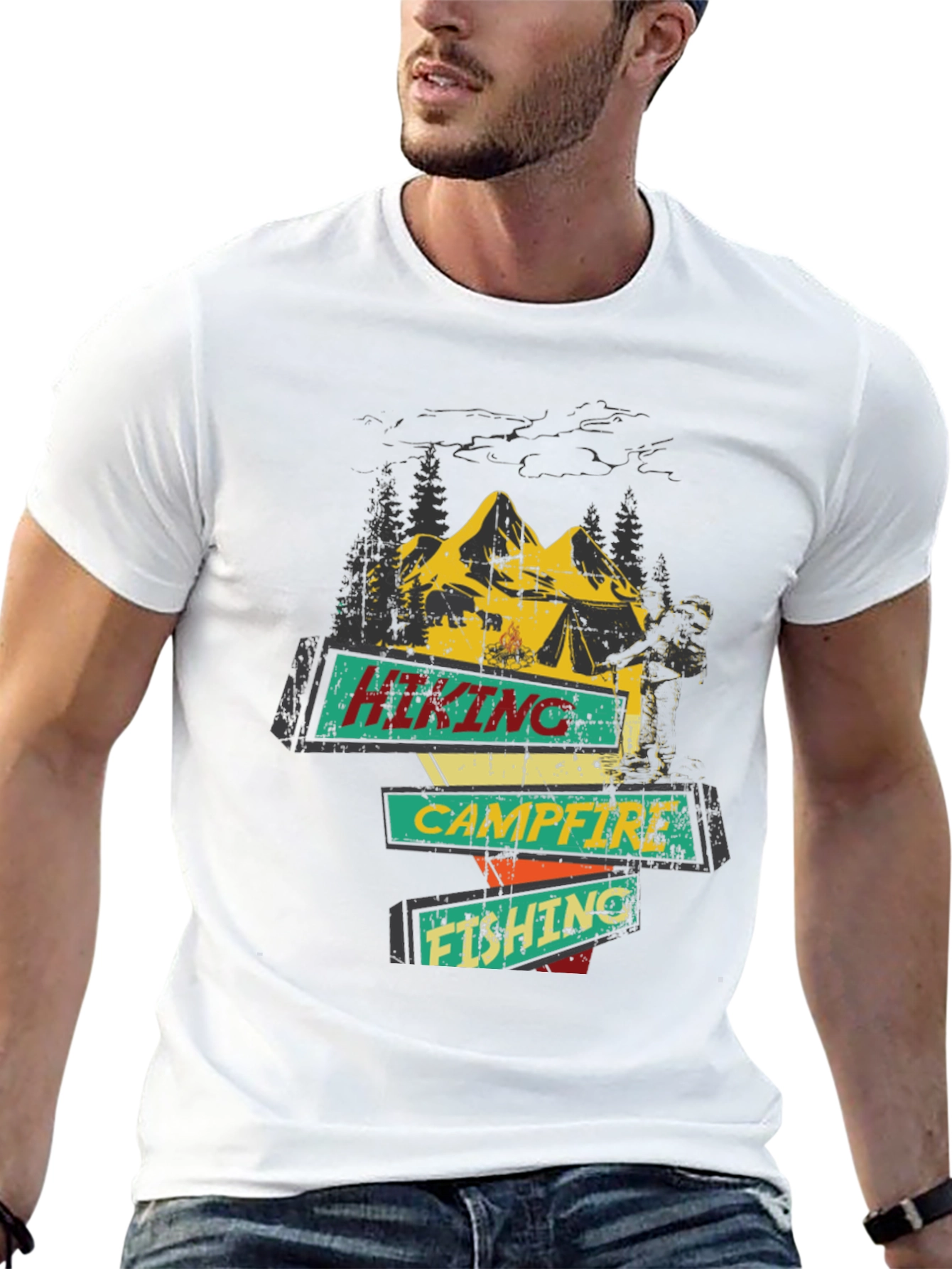 Black Hiking Campfire Fishing Graphic Tee view 13